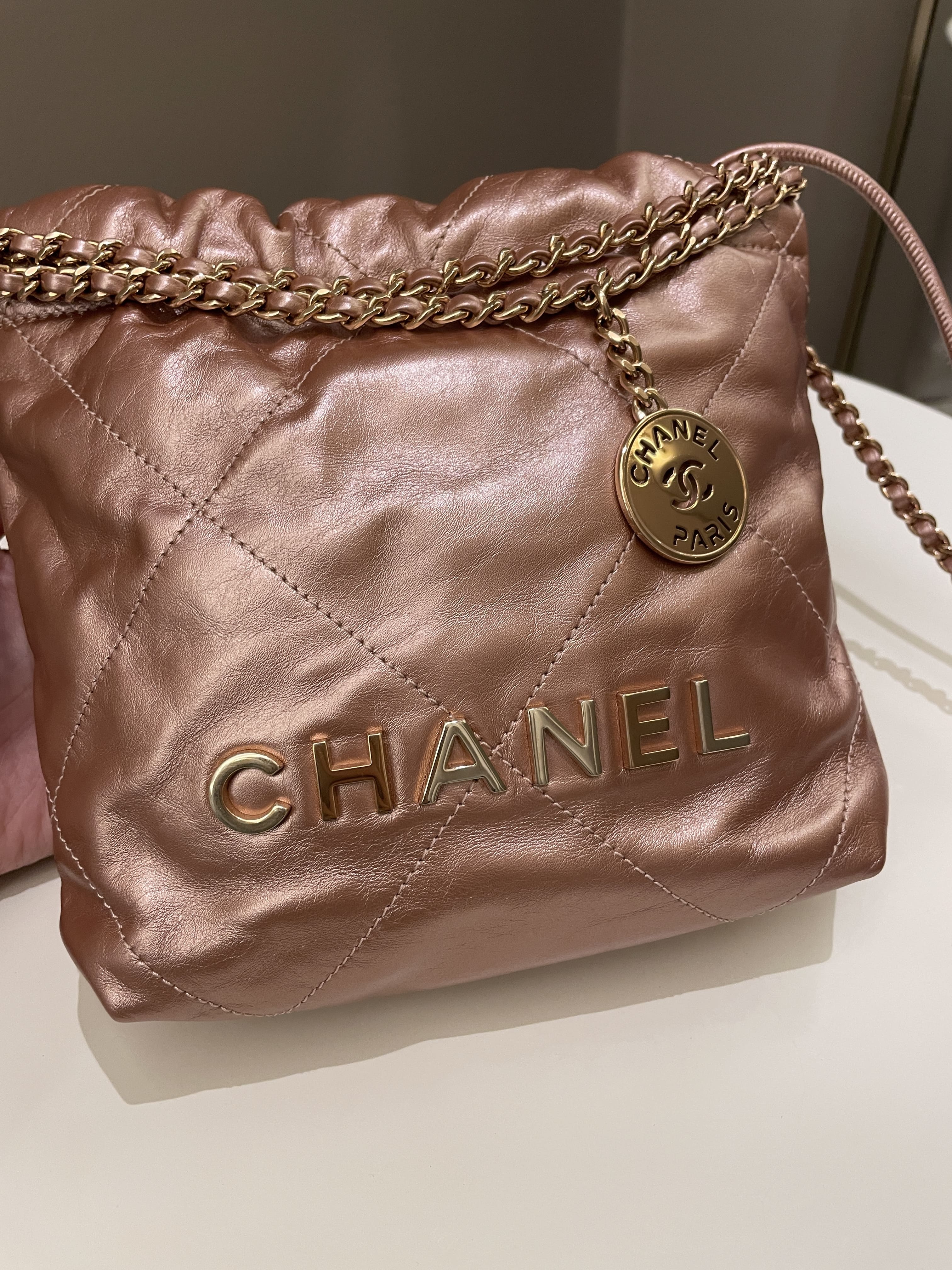 Chanel 23S Mini 22 Metallic Rose Gold Copper