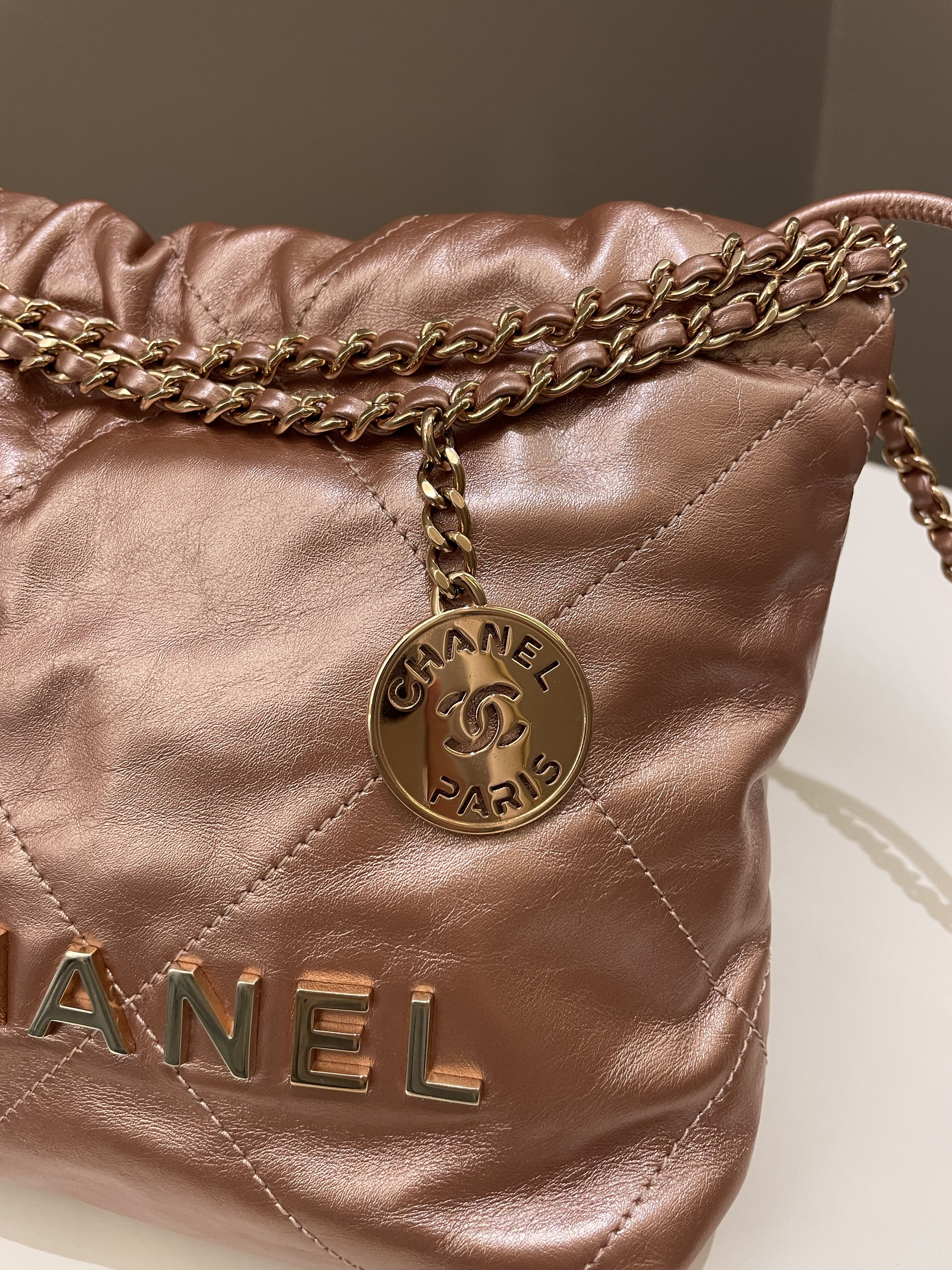 Chanel 23S Mini 22 Metallic Rose Gold Copper