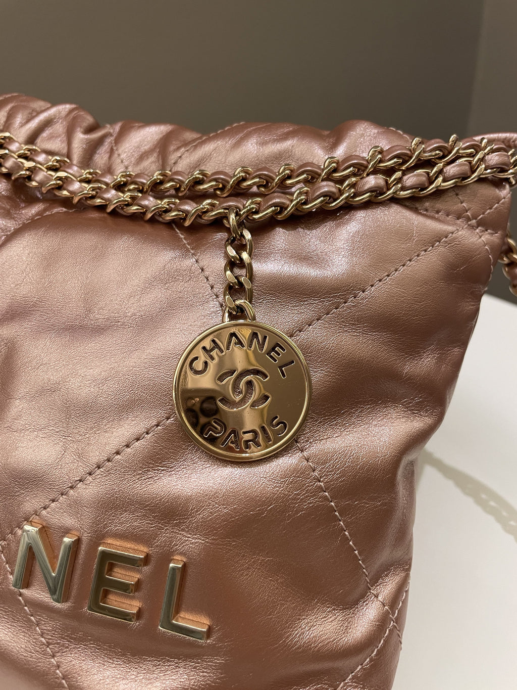 Chanel 23S Mini 22 Metallic Rose Gold Copper