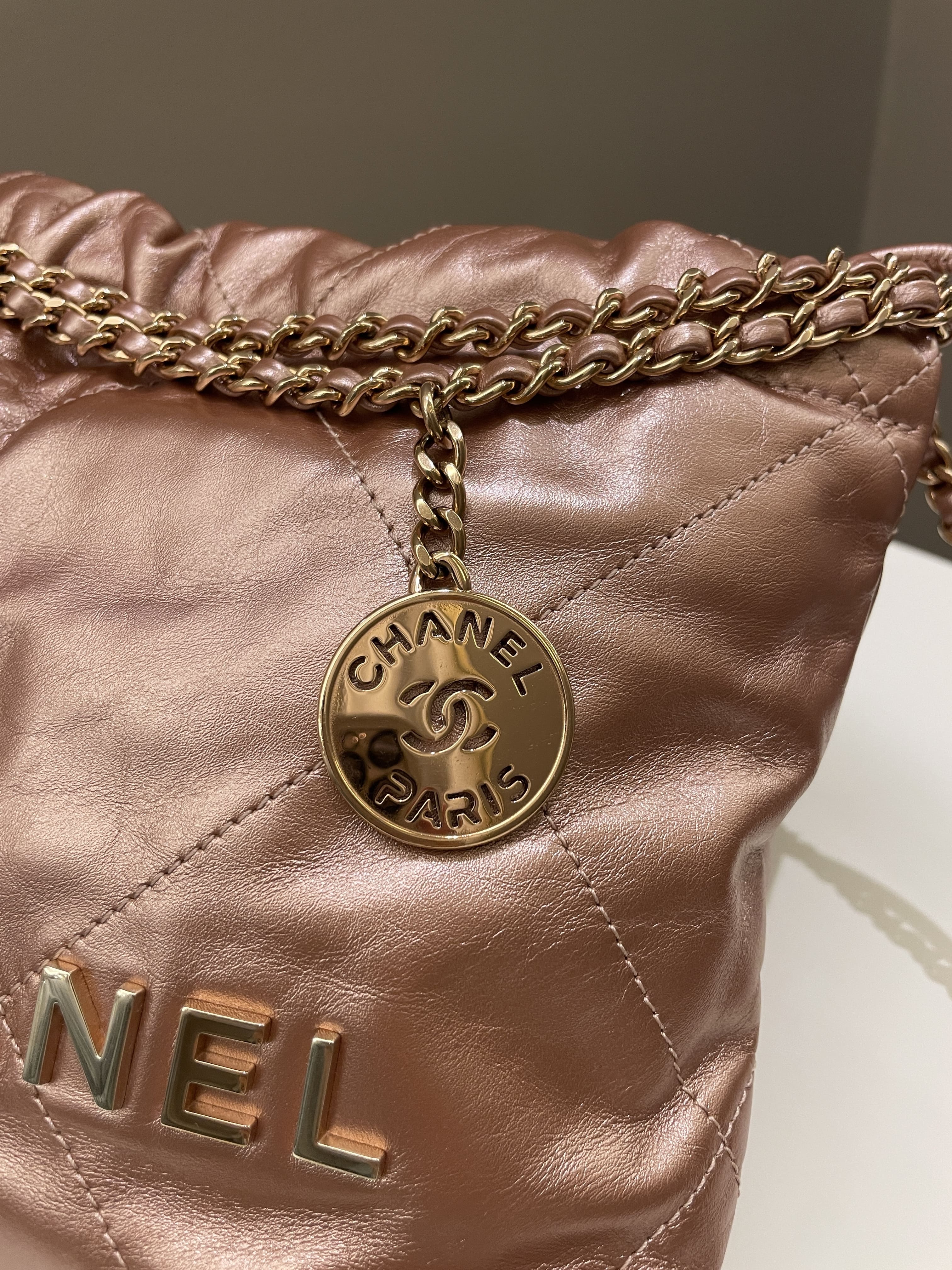 Chanel 23S Mini 22 Metallic Rose Gold Copper