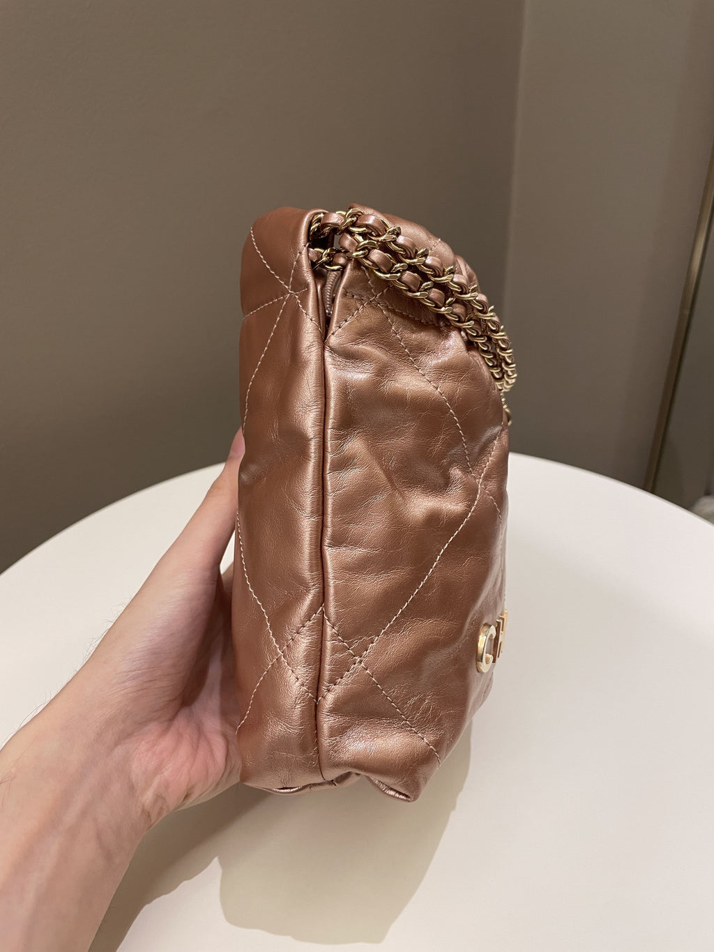 Chanel 23S Mini 22 Metallic Rose Gold Copper