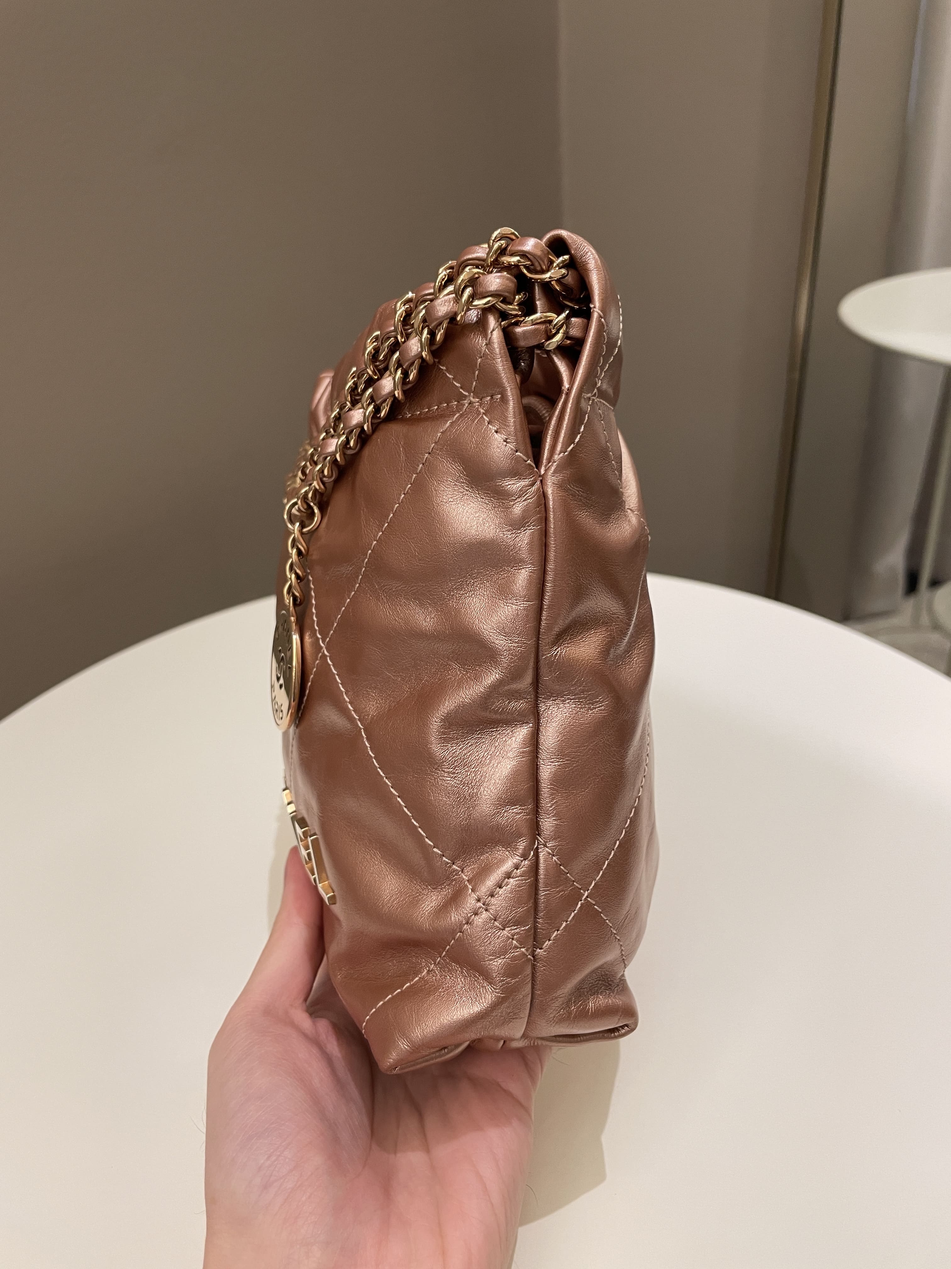 Chanel 23S Mini 22 Metallic Rose Gold Copper