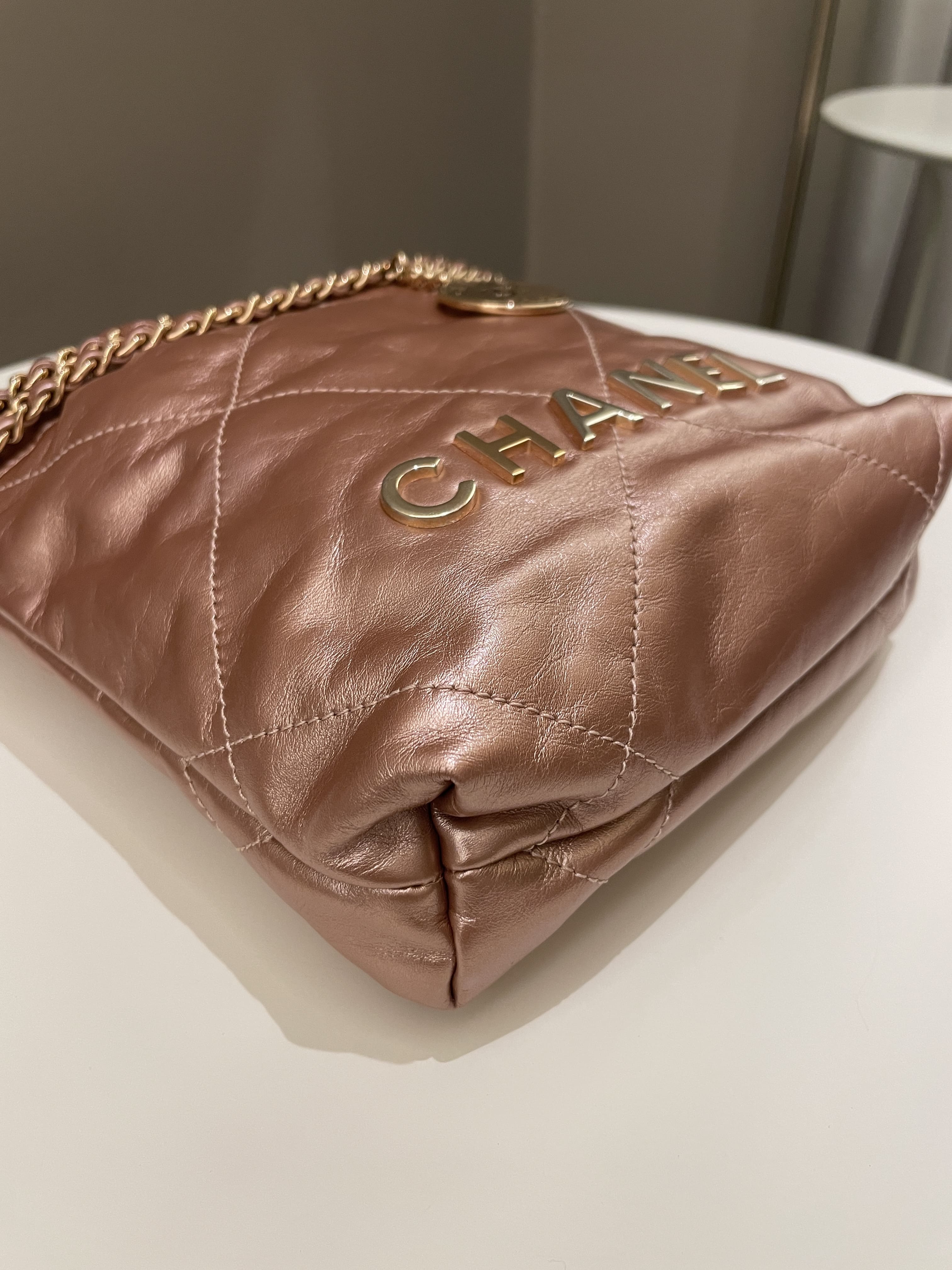 Chanel 23S Mini 22 Metallic Rose Gold Copper