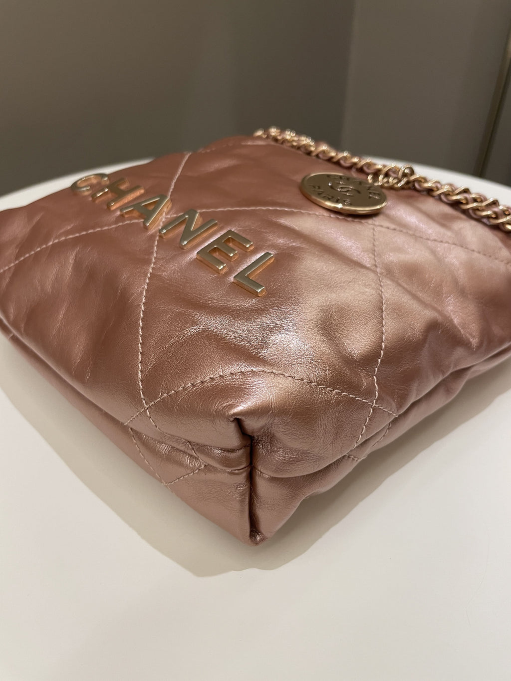 Chanel 23S Mini 22 Metallic Rose Gold Copper