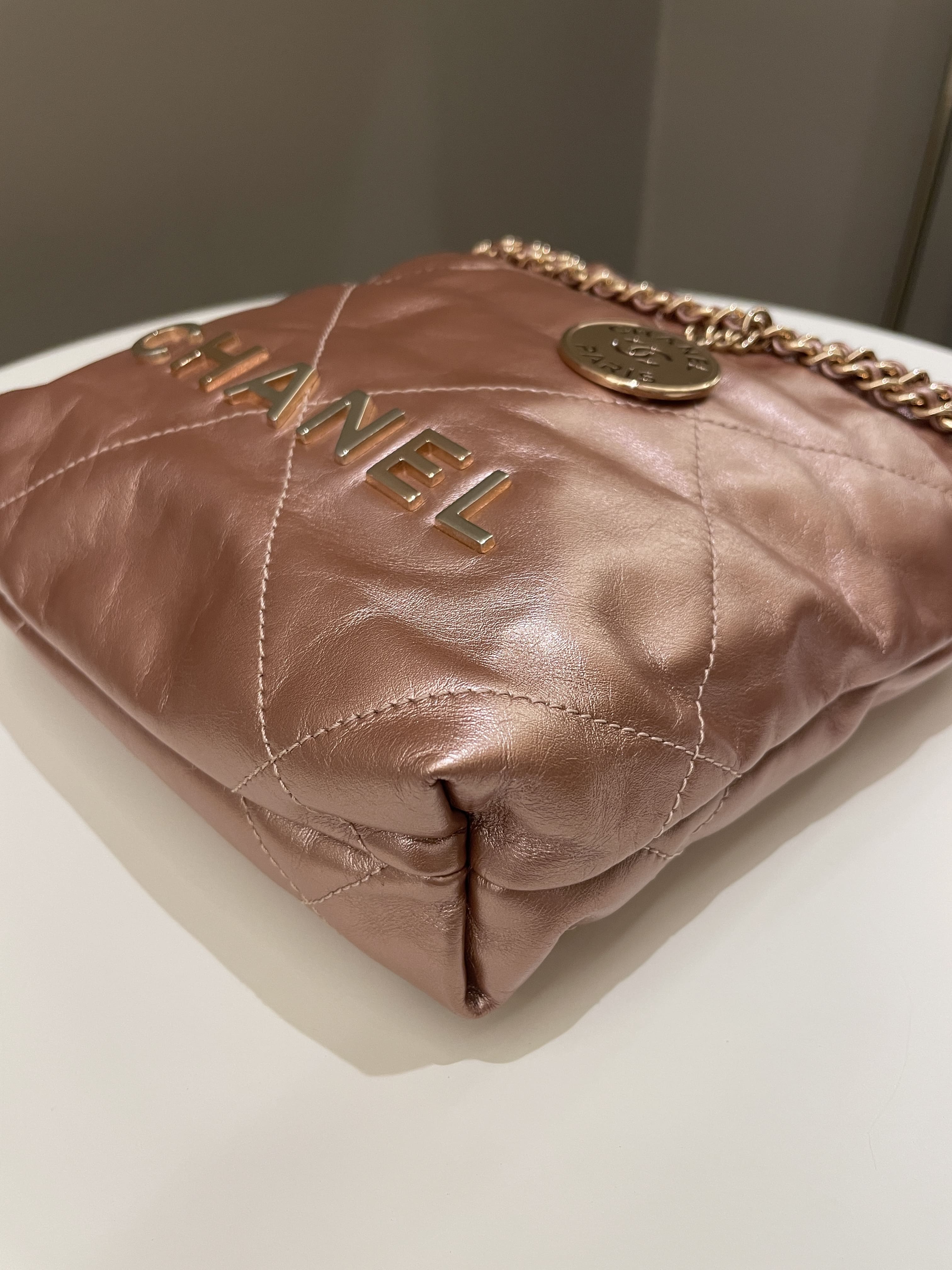 Chanel 23S Mini 22 Metallic Rose Gold Copper