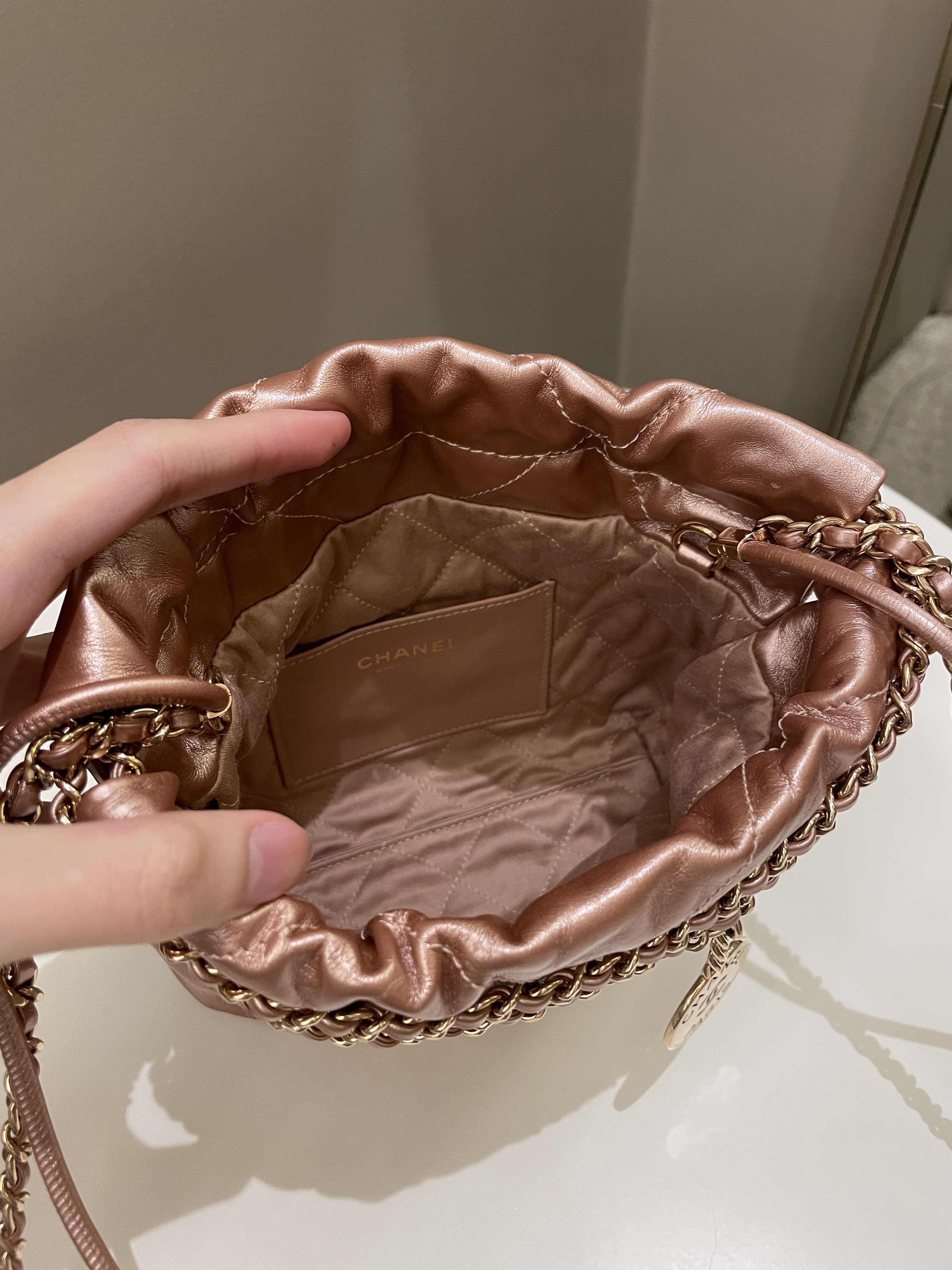 Chanel 23S Mini 22 Metallic Rose Gold Copper