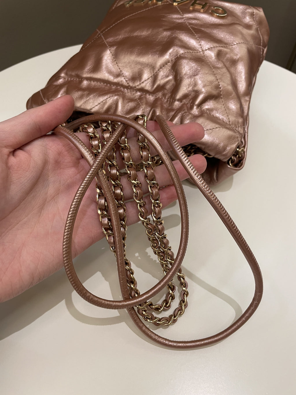 Chanel 23S Mini 22 Metallic Rose Gold Copper