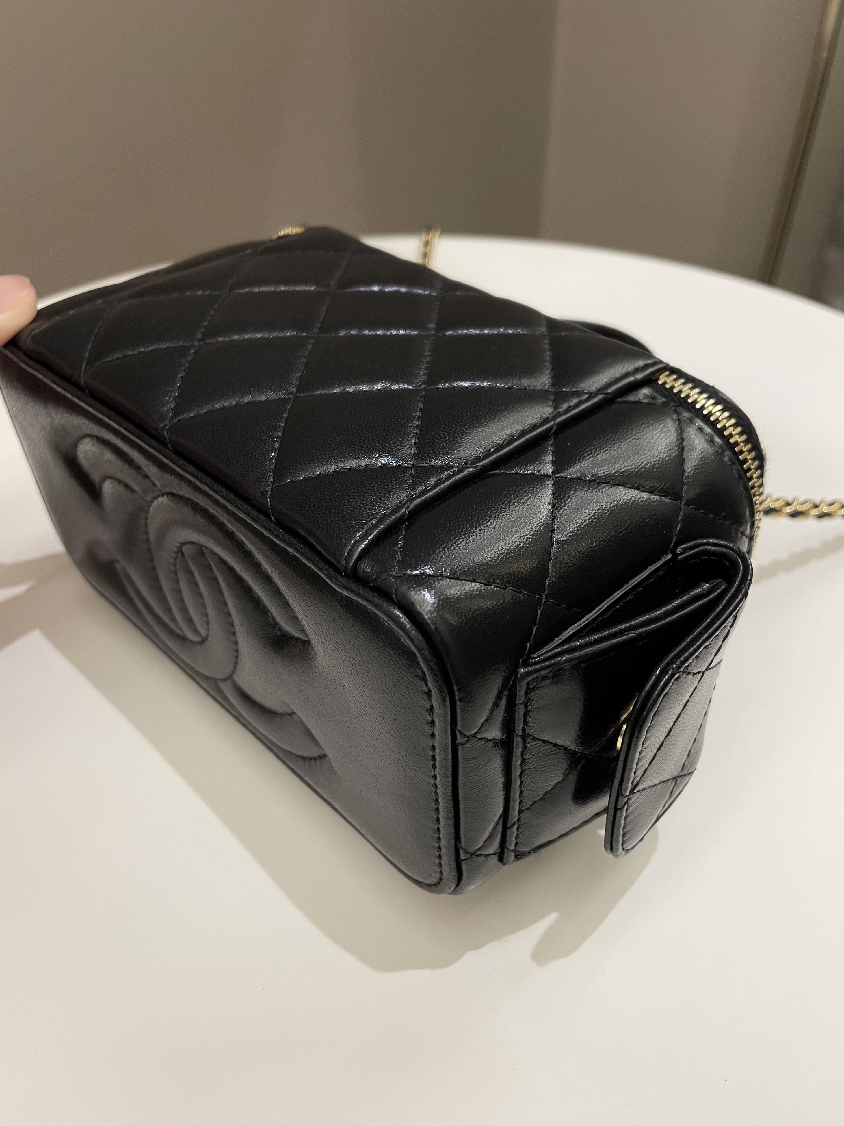 Chanel Polly Pocket Multi Pocket Vanity Case Bag Black Glazed Lambskin