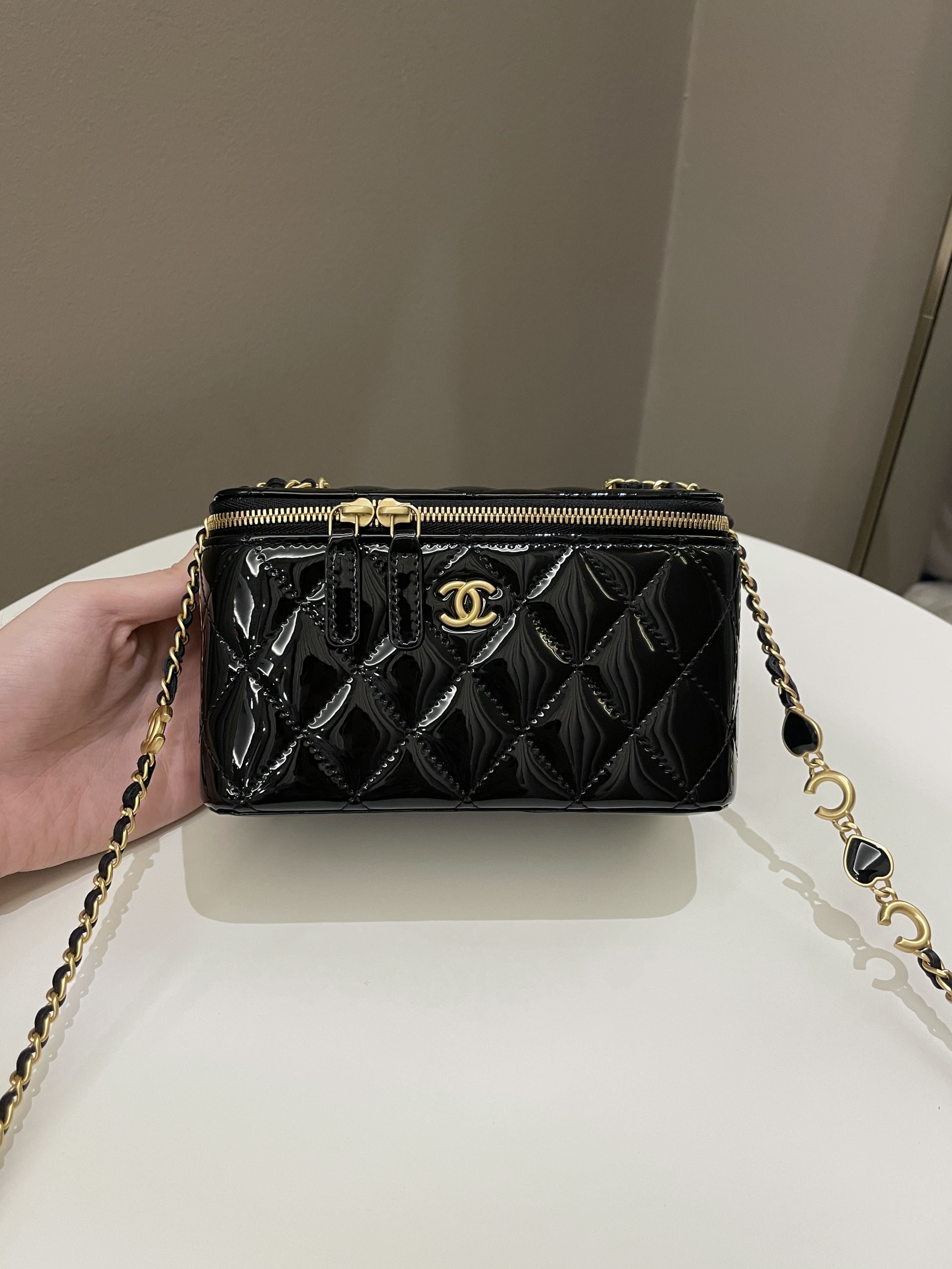 Chanel Quilted Coco Mini Vanity Rectangular Black Patent