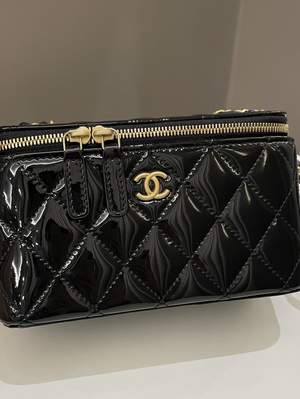 Chanel Quilted Coco Mini Vanity Rectangular Black Patent