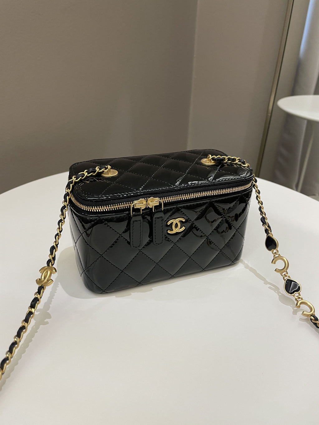 Chanel Quilted Coco Mini Vanity Rectangular Black Patent