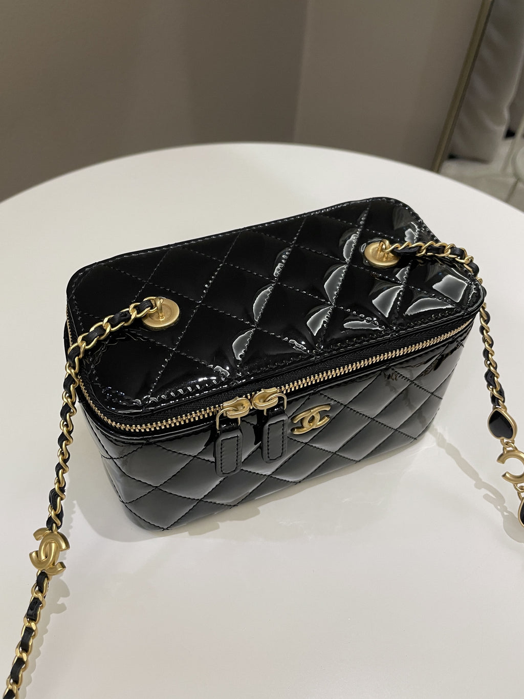 Chanel Quilted Coco Mini Vanity Rectangular Black Patent