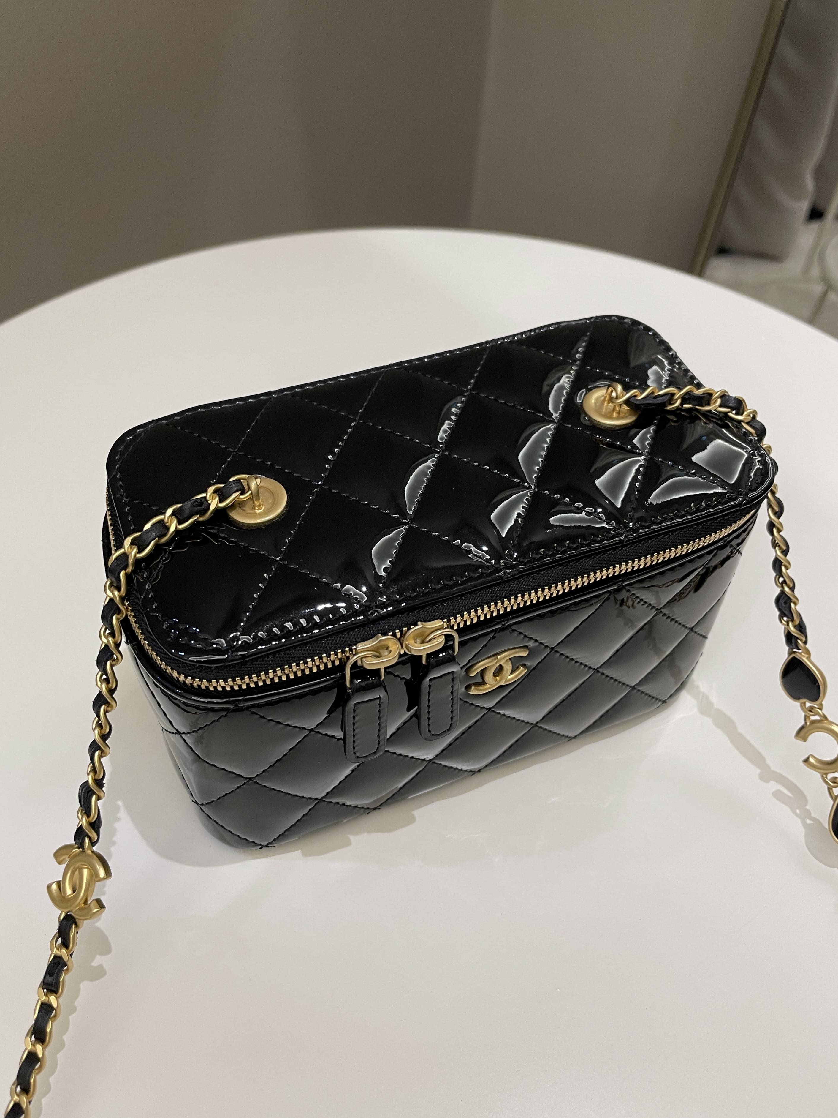 Chanel Quilted Coco Mini Vanity Rectangular Black Patent