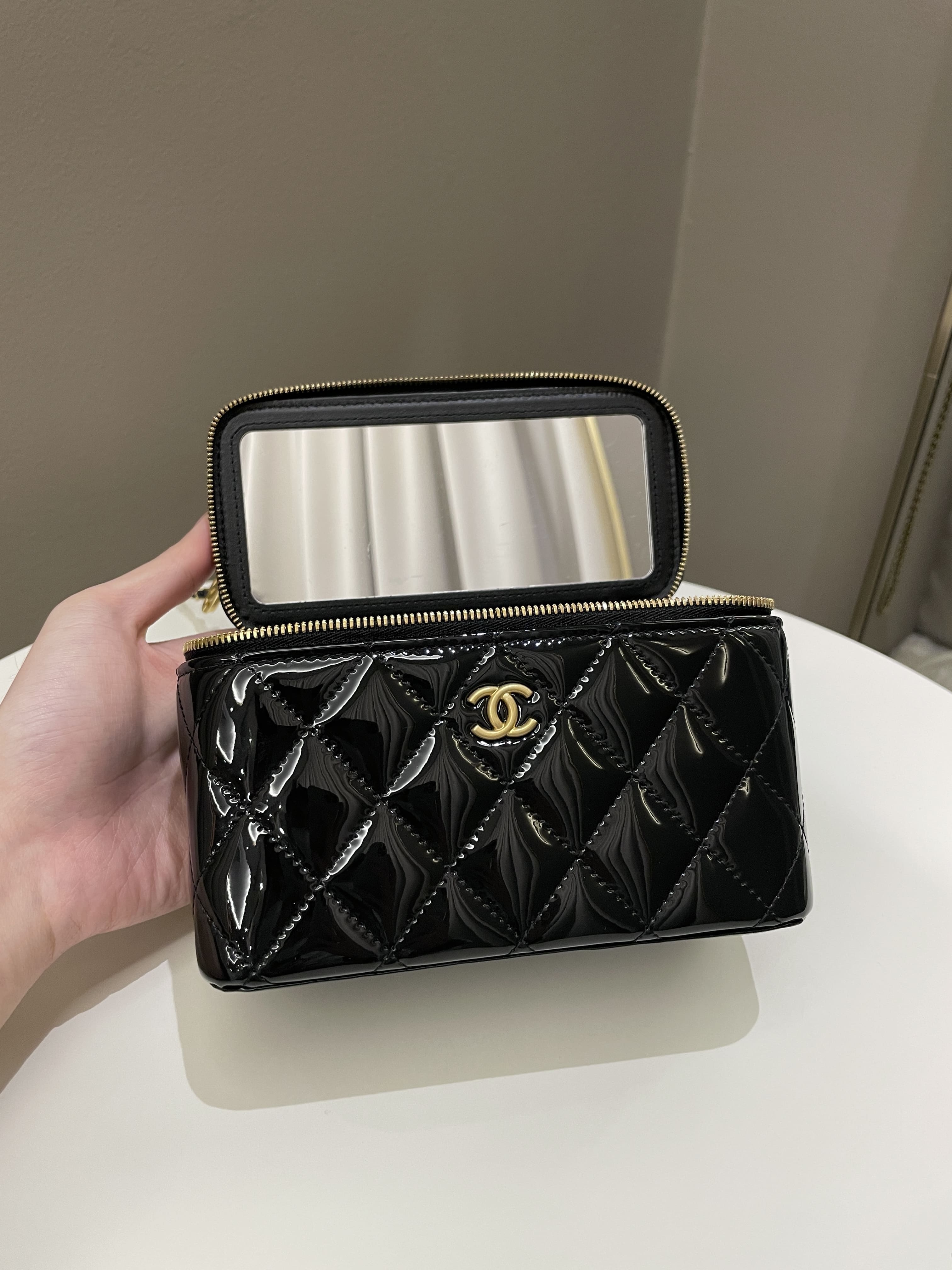 Chanel Quilted Coco Mini Vanity Rectangular Black Patent