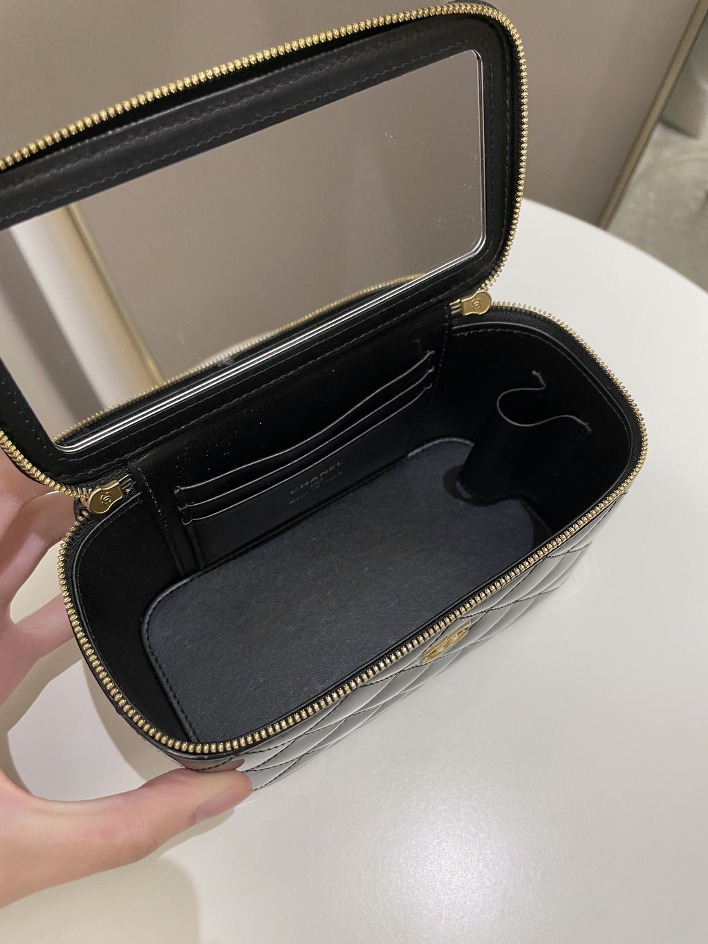 Chanel Quilted Coco Mini Vanity Rectangular Black Patent