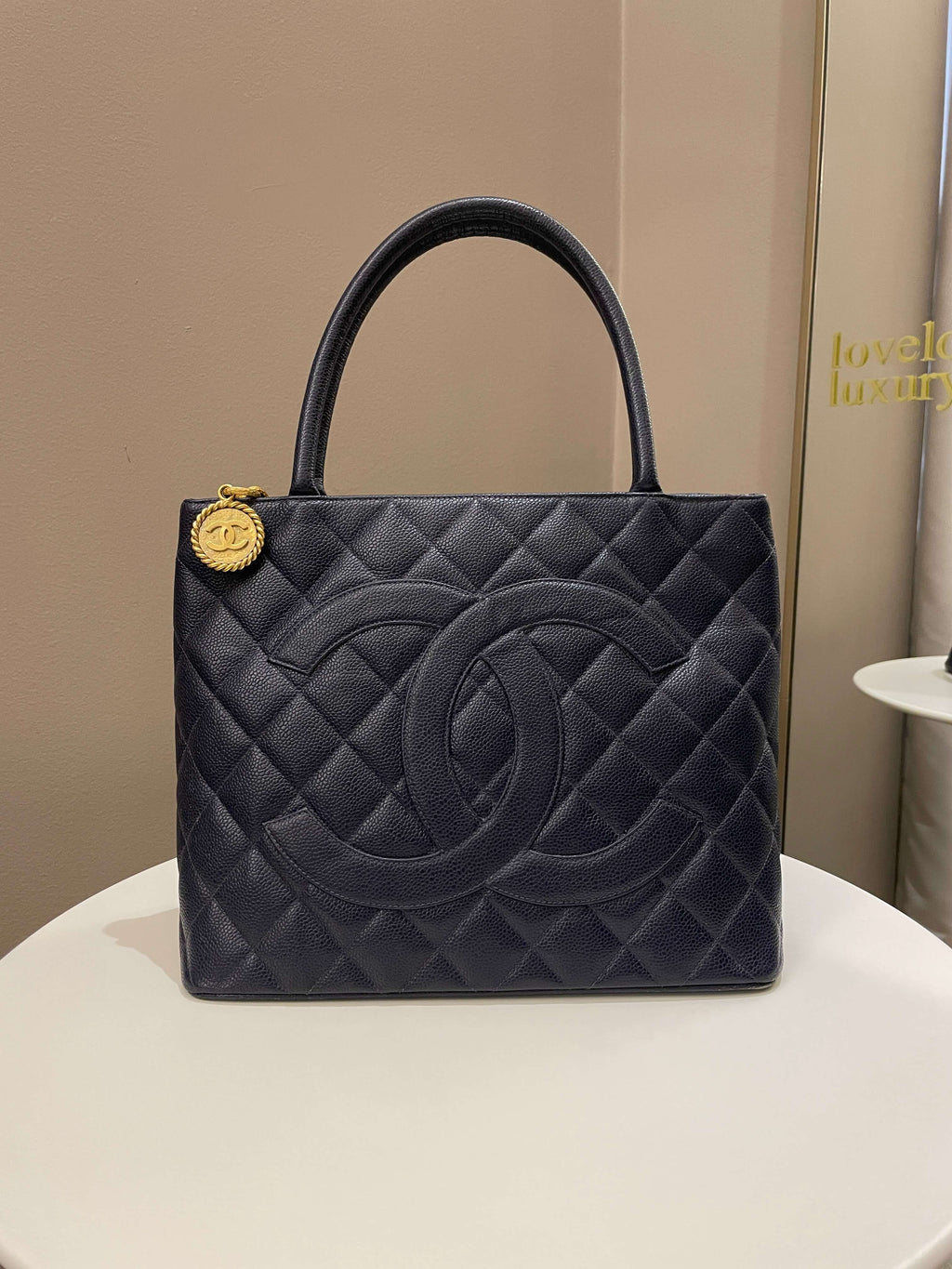 Chanel Vintage Medallion Tote Navy Caviar