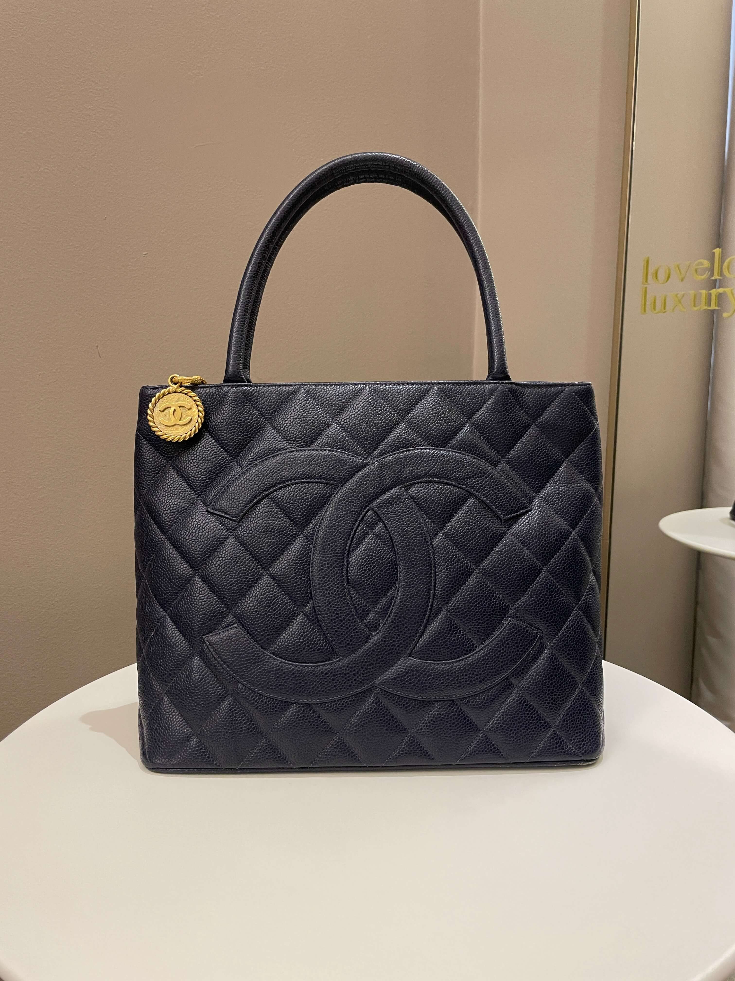 Chanel Vintage Medallion Tote Navy Caviar