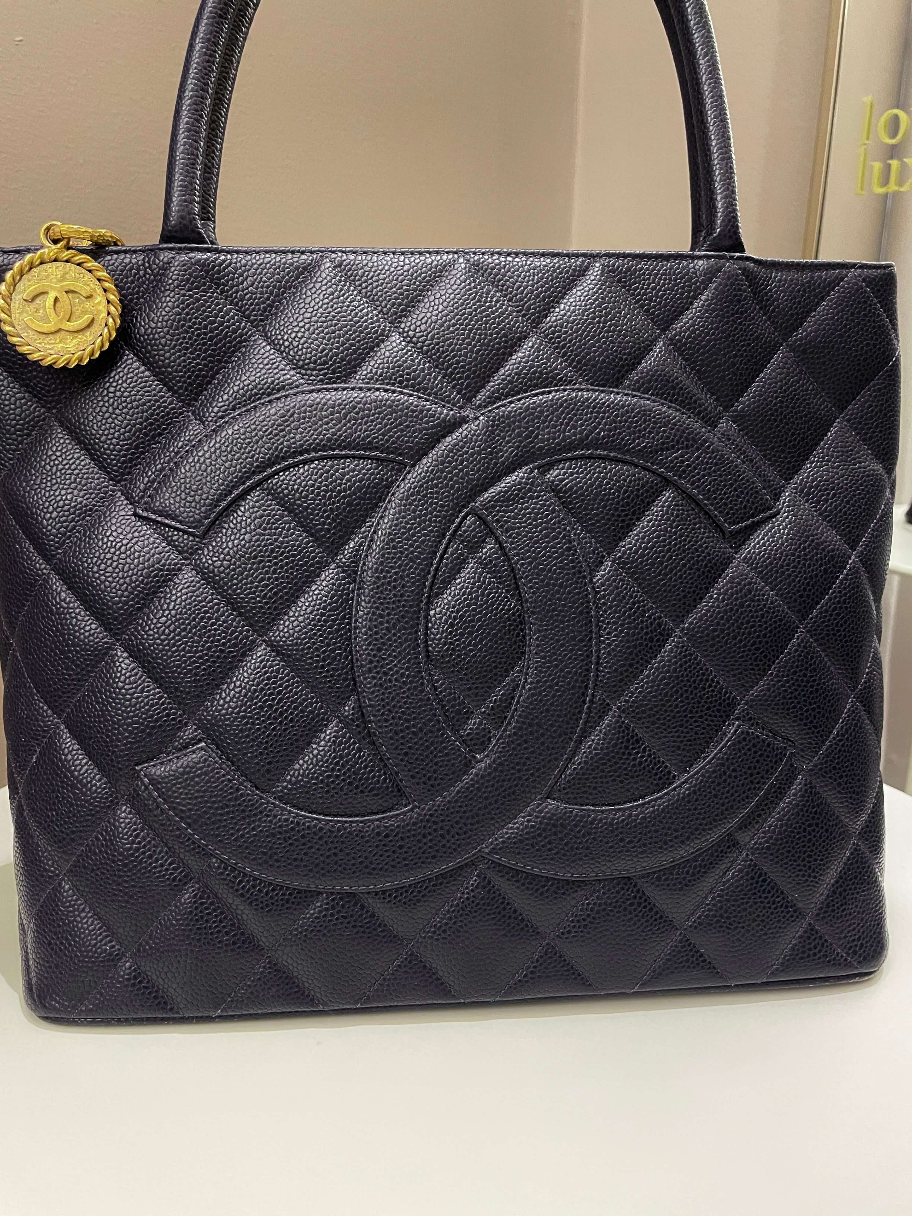 Chanel Vintage Medallion Tote Navy Caviar