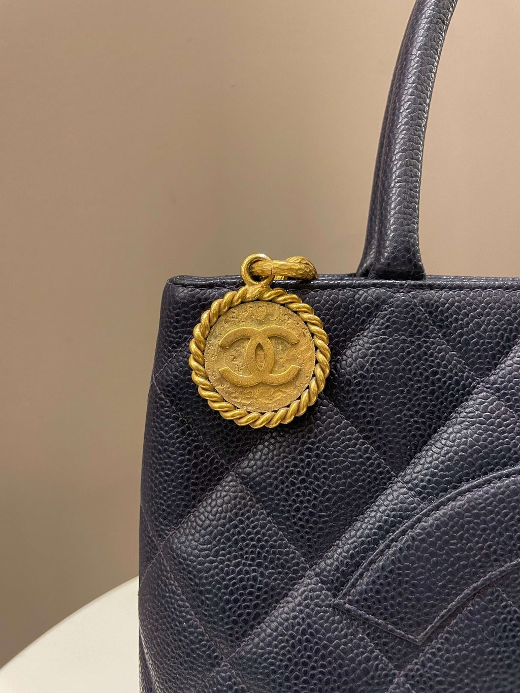 Chanel Vintage Medallion Tote Navy Caviar
