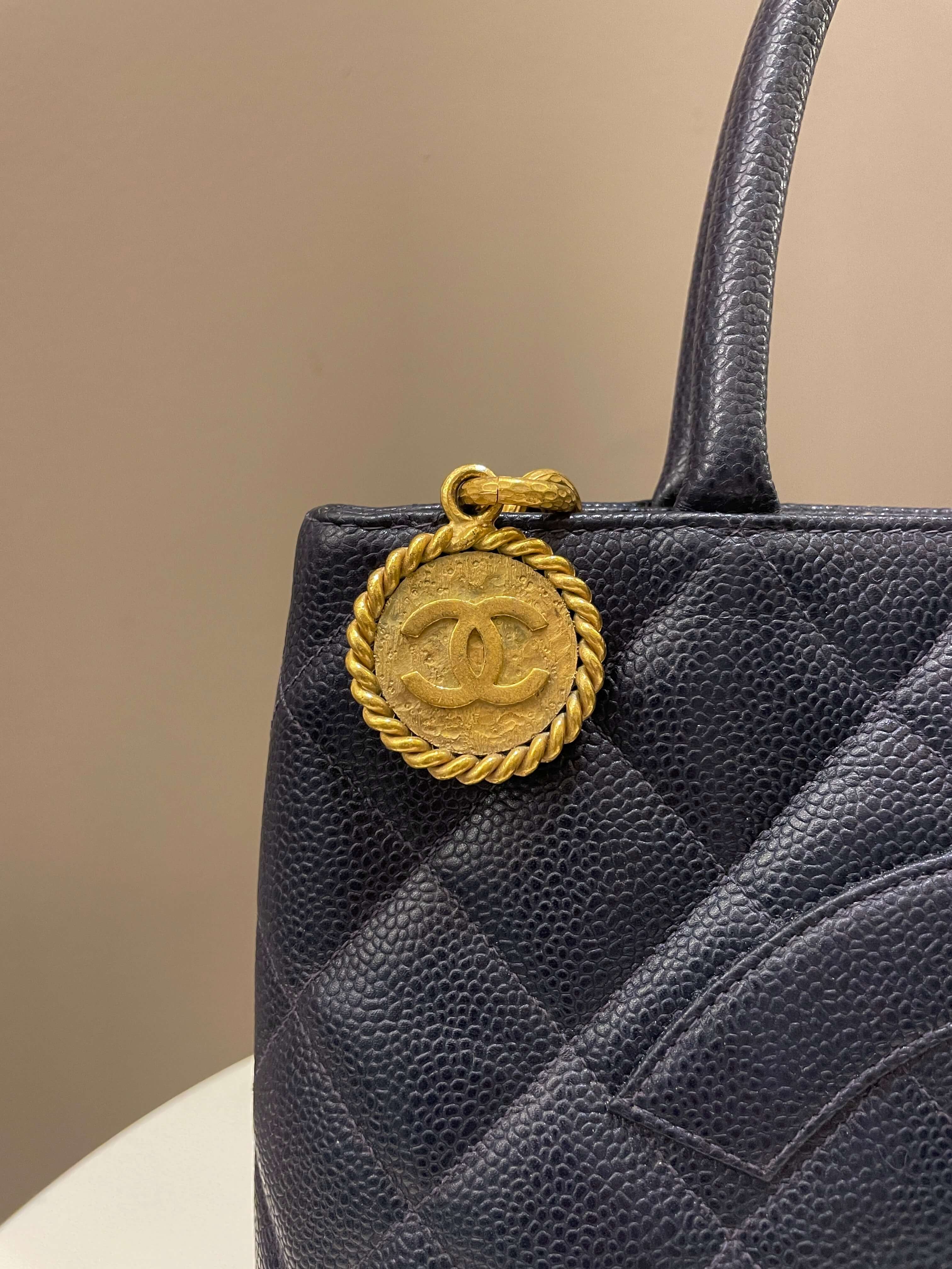 Chanel Vintage Medallion Tote Navy Caviar