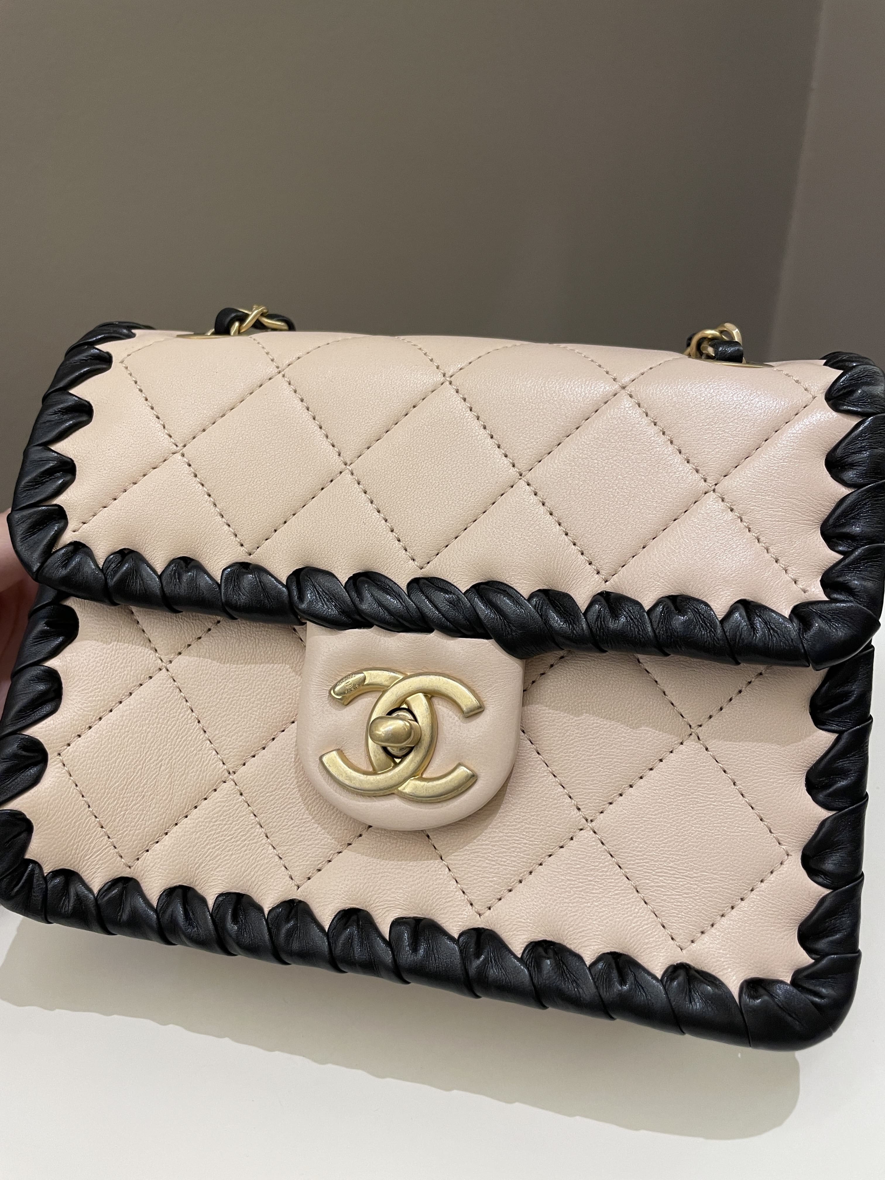 Chanel Whipstitch My Own Mini Frame Bag Beige/ Black Lambskin