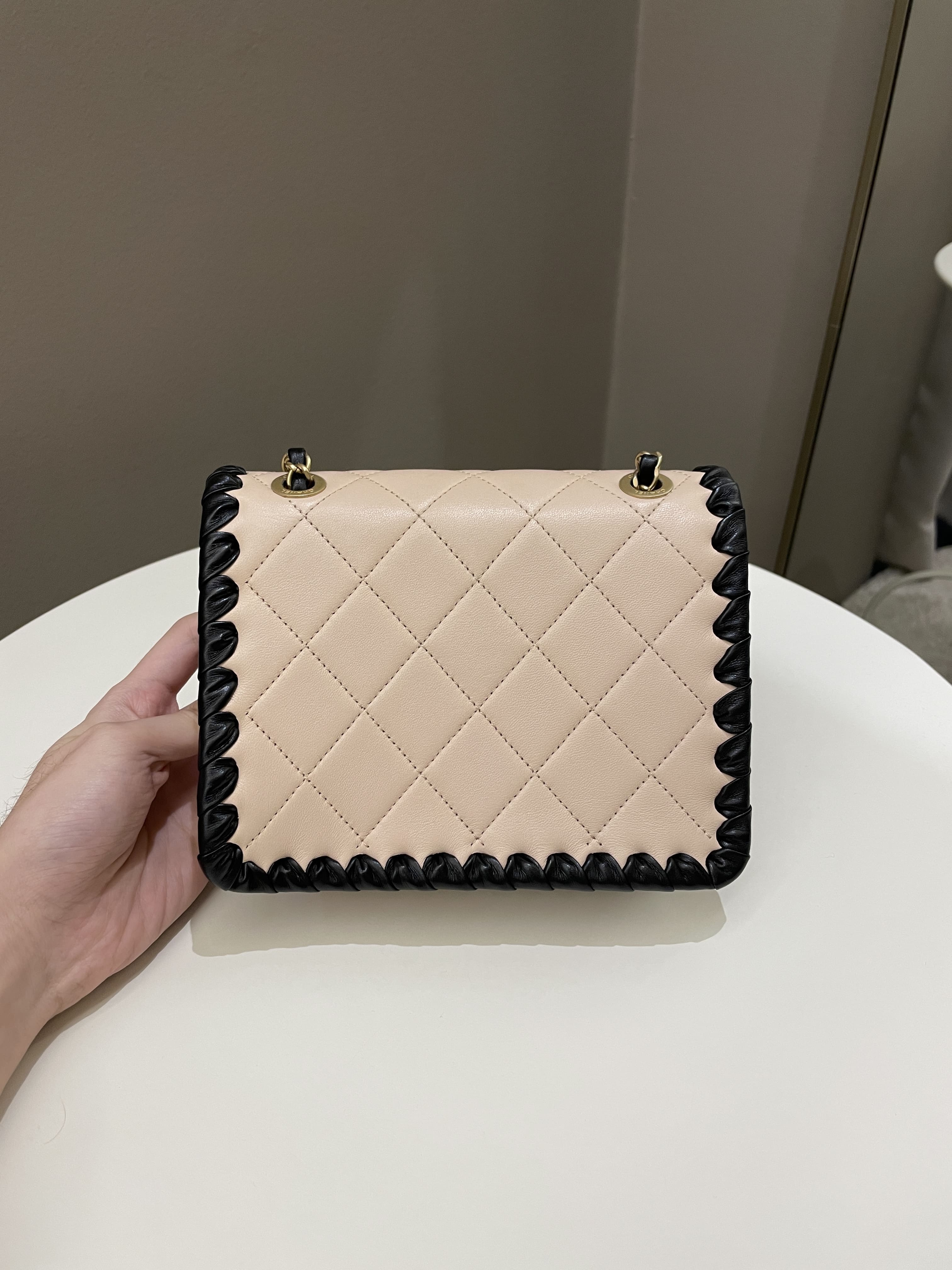 Chanel Whipstitch My Own Mini Frame Bag Beige/ Black Lambskin