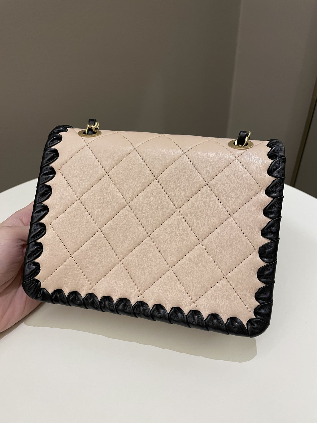 Chanel Whipstitch My Own Mini Frame Bag Beige/ Black Lambskin