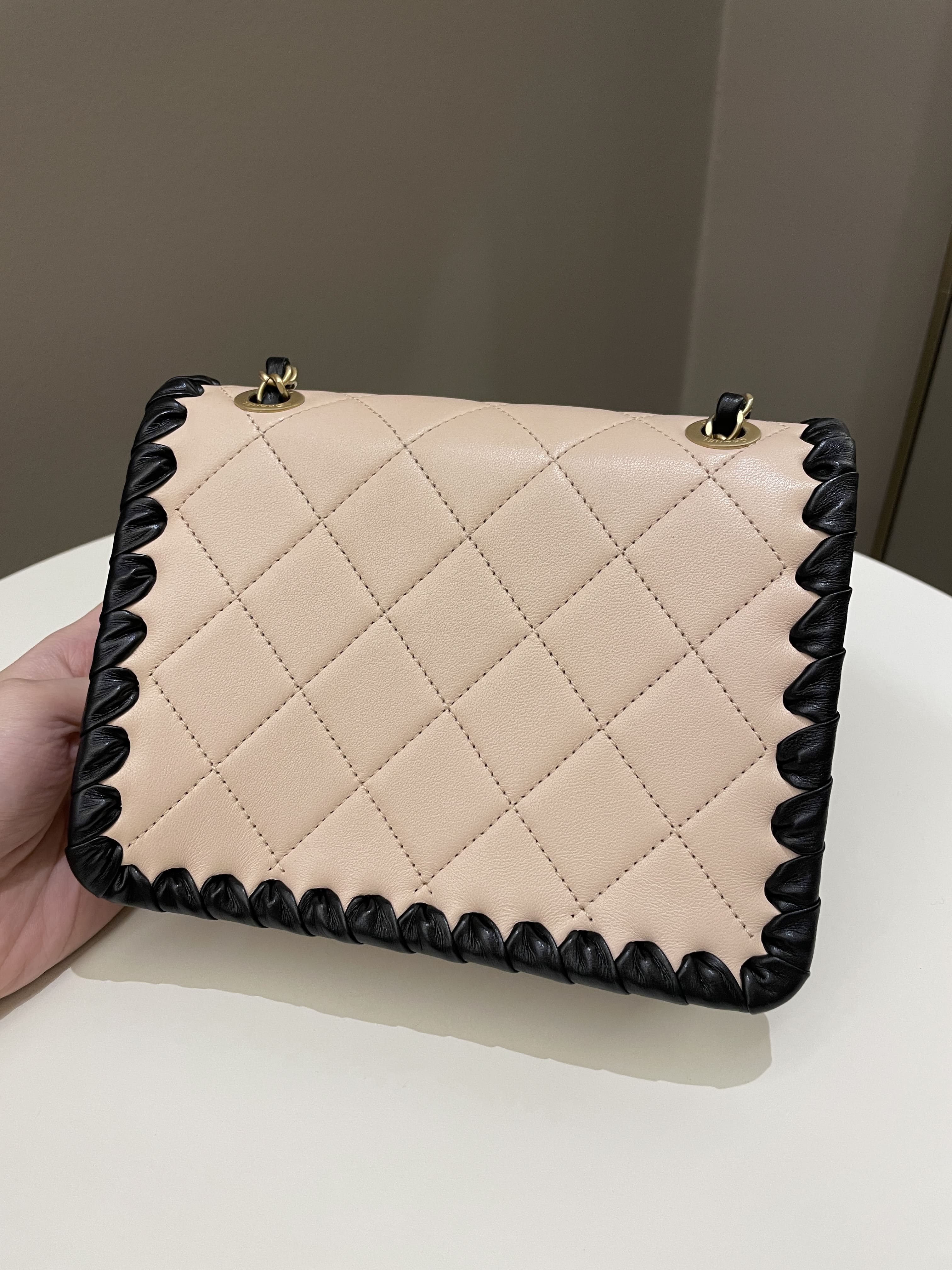 Chanel Whipstitch My Own Mini Frame Bag Beige/ Black Lambskin