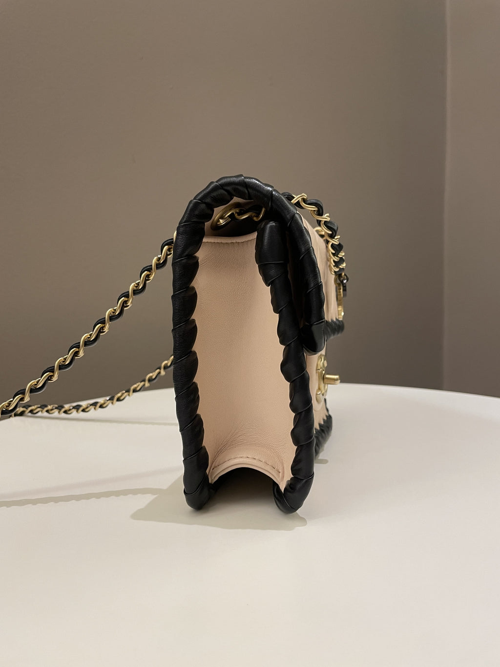 Chanel Whipstitch My Own Mini Frame Bag Beige/ Black Lambskin