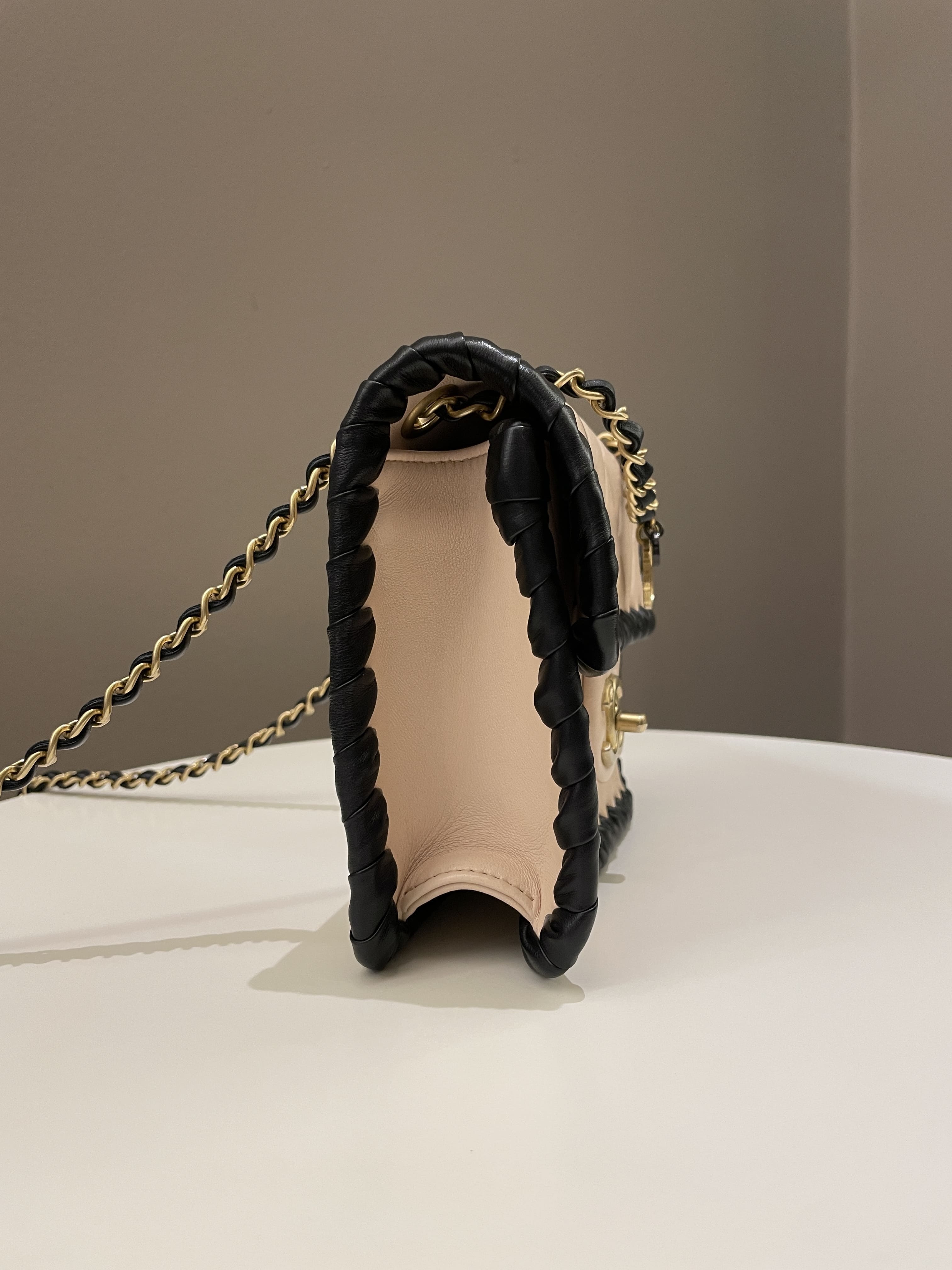 Chanel Whipstitch My Own Mini Frame Bag Beige/ Black Lambskin