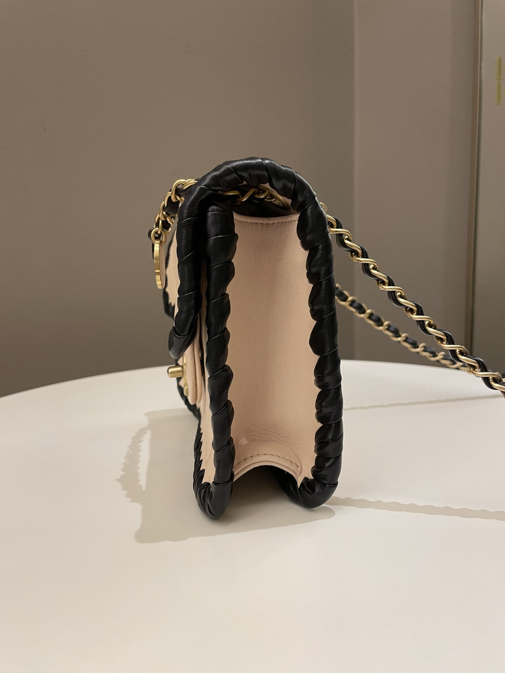 Chanel Whipstitch My Own Mini Frame Bag Beige/ Black Lambskin