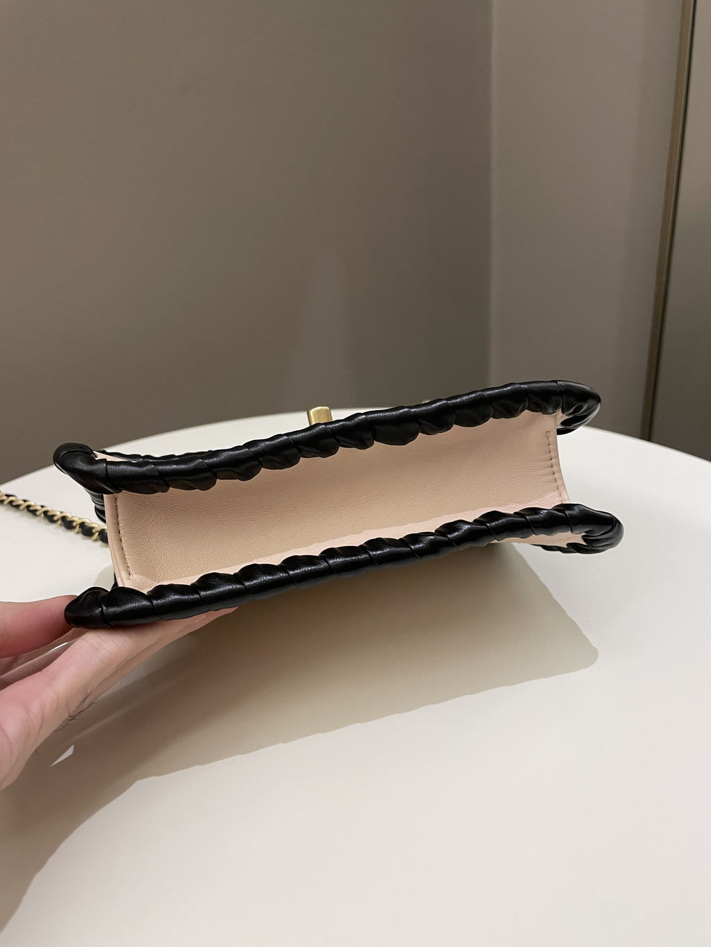 Chanel Whipstitch My Own Mini Frame Bag Beige/ Black Lambskin