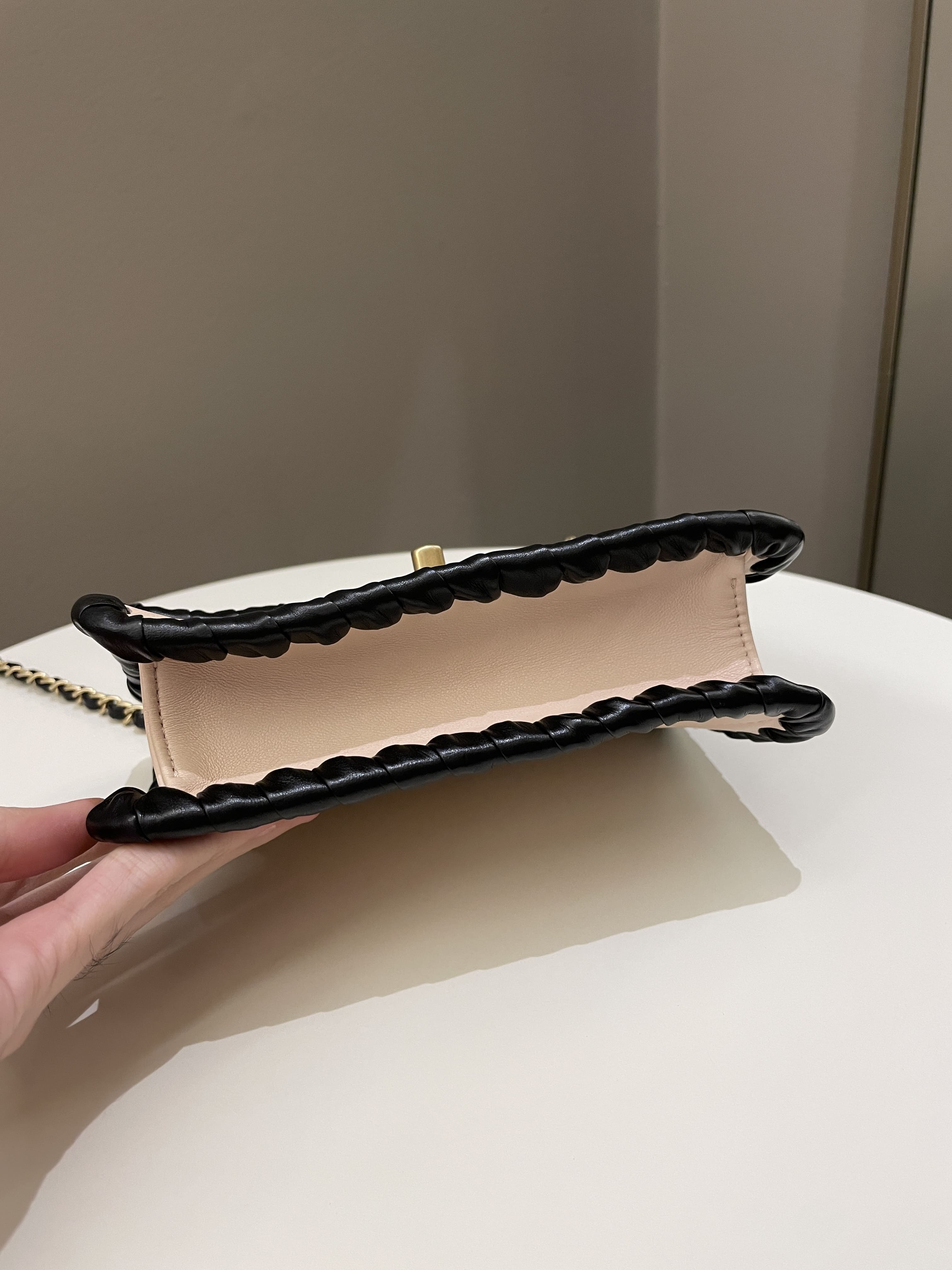 Chanel Whipstitch My Own Mini Frame Bag Beige/ Black Lambskin