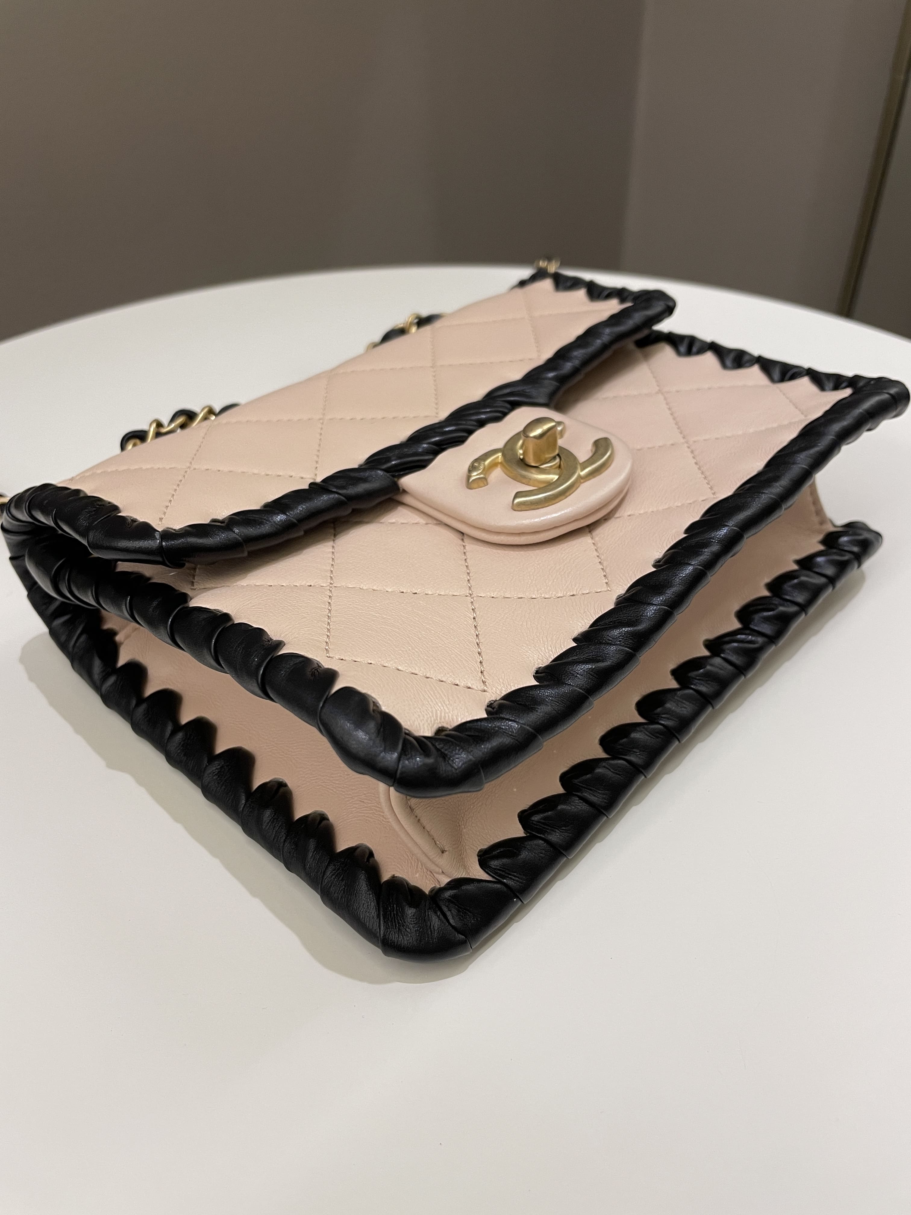 Chanel Whipstitch My Own Mini Frame Bag Beige/ Black Lambskin