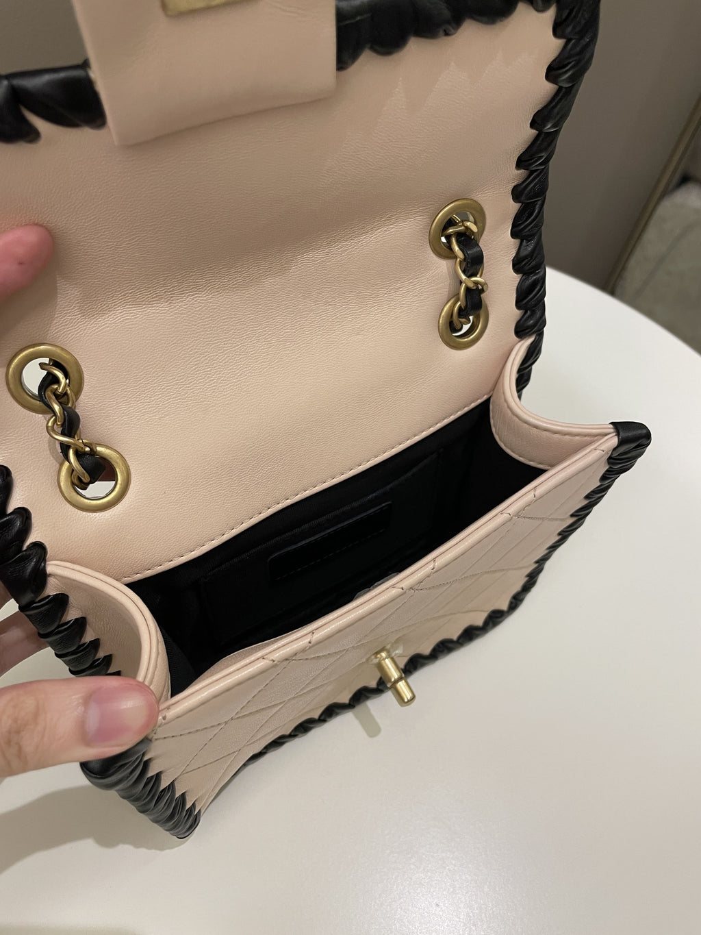 Chanel Whipstitch My Own Mini Frame Bag Beige/ Black Lambskin