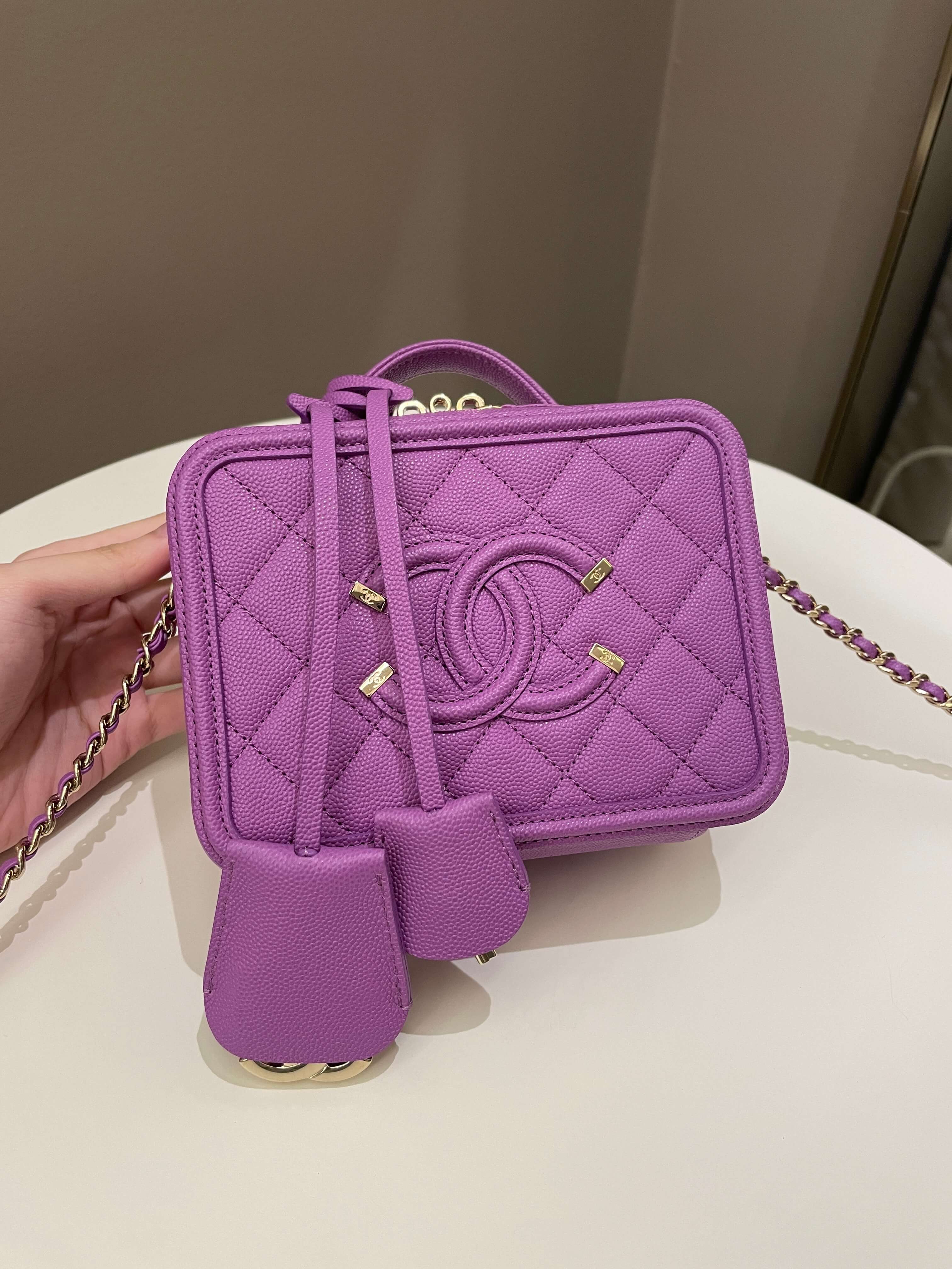 Chanel Filigree Vanity Case Purple Caviar