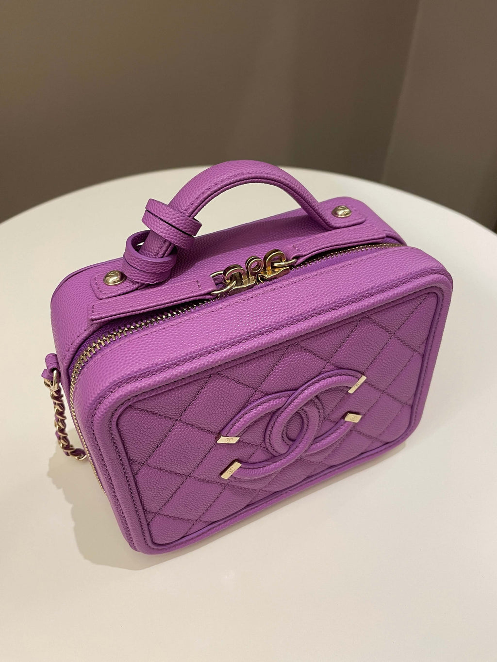 Chanel Filigree Vanity Case Purple Caviar
