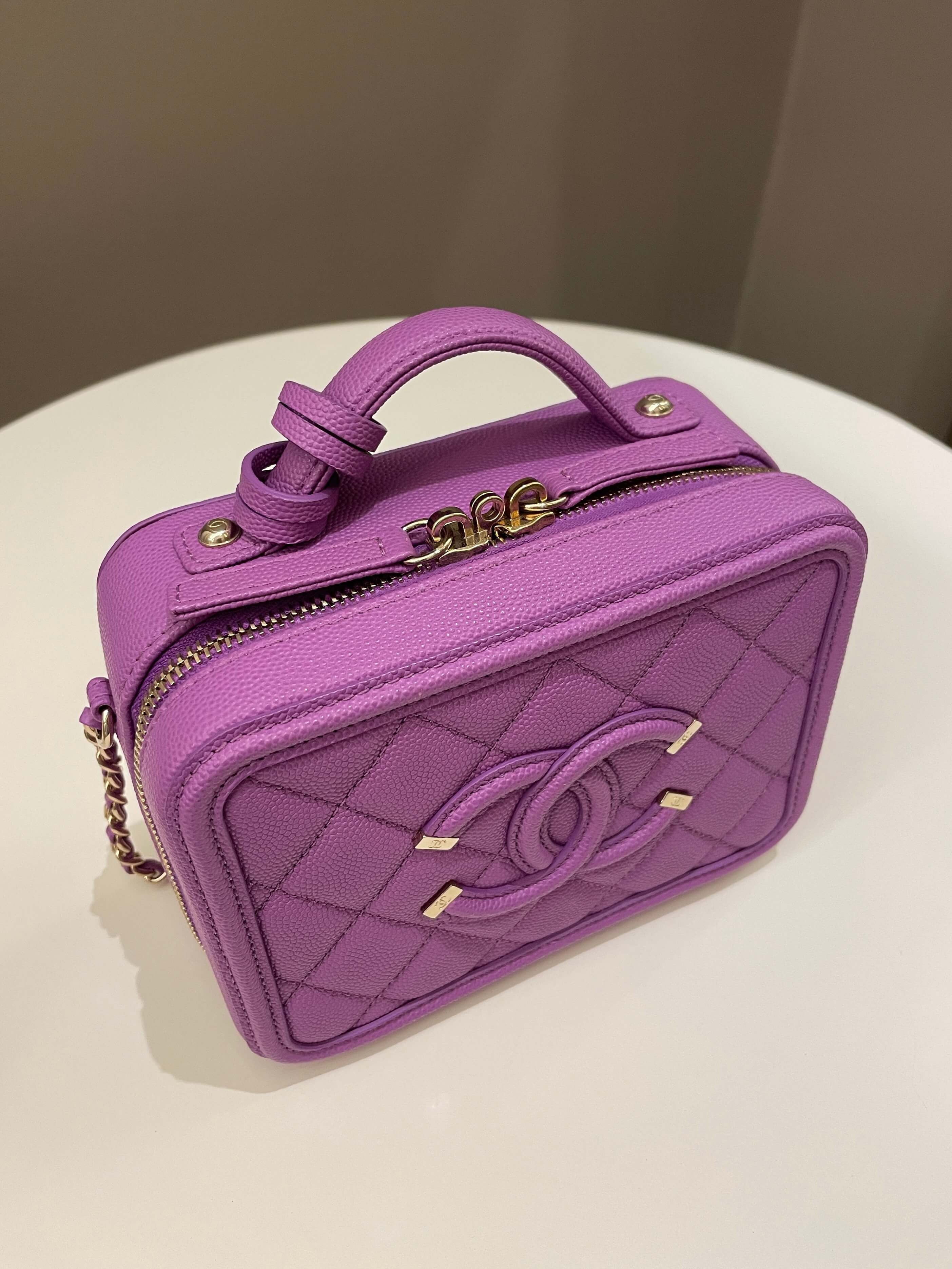 Chanel Filigree Vanity Case Purple Caviar