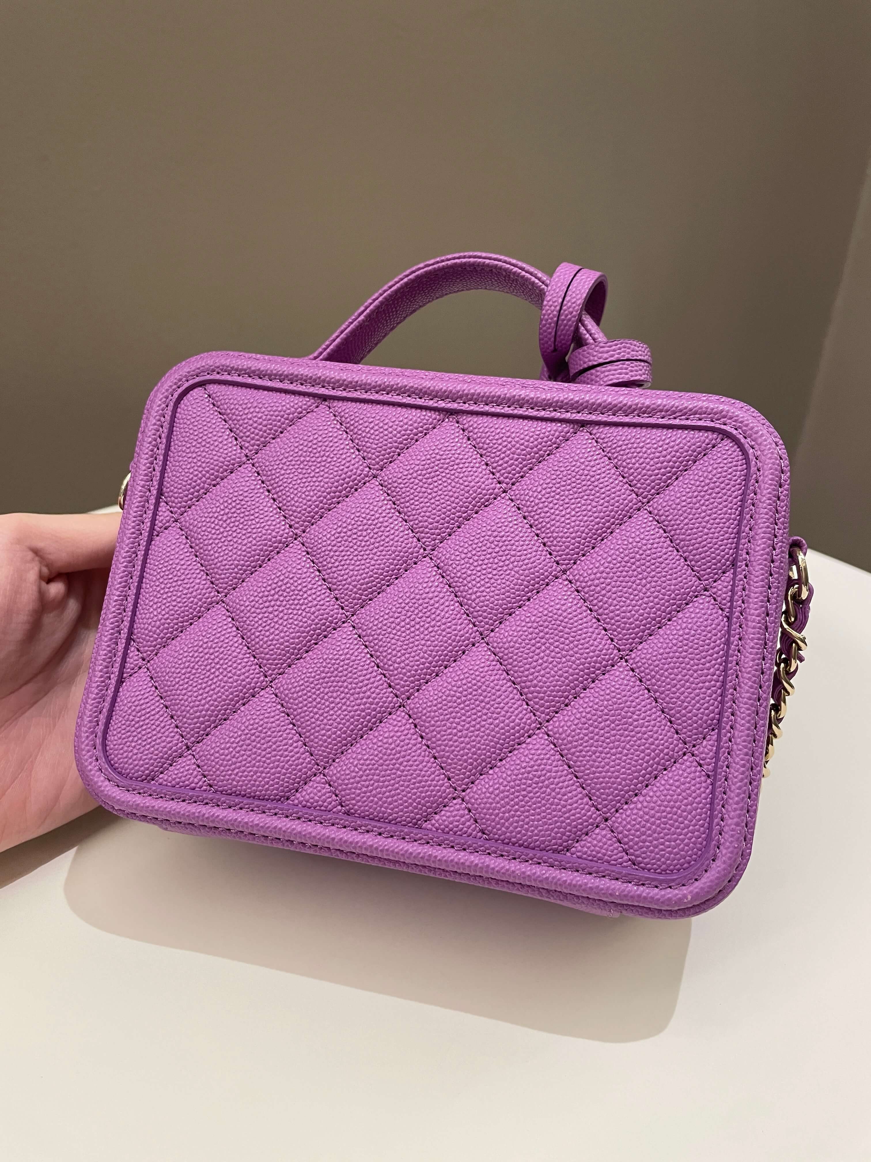Chanel Filigree Vanity Case Purple Caviar