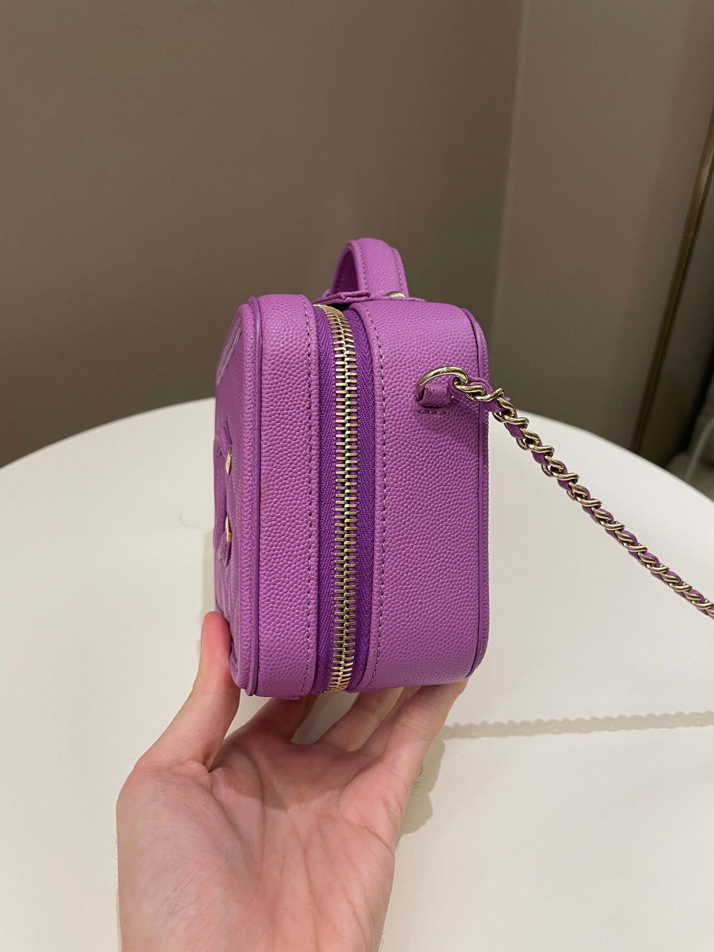 Chanel Filigree Vanity Case Purple Caviar