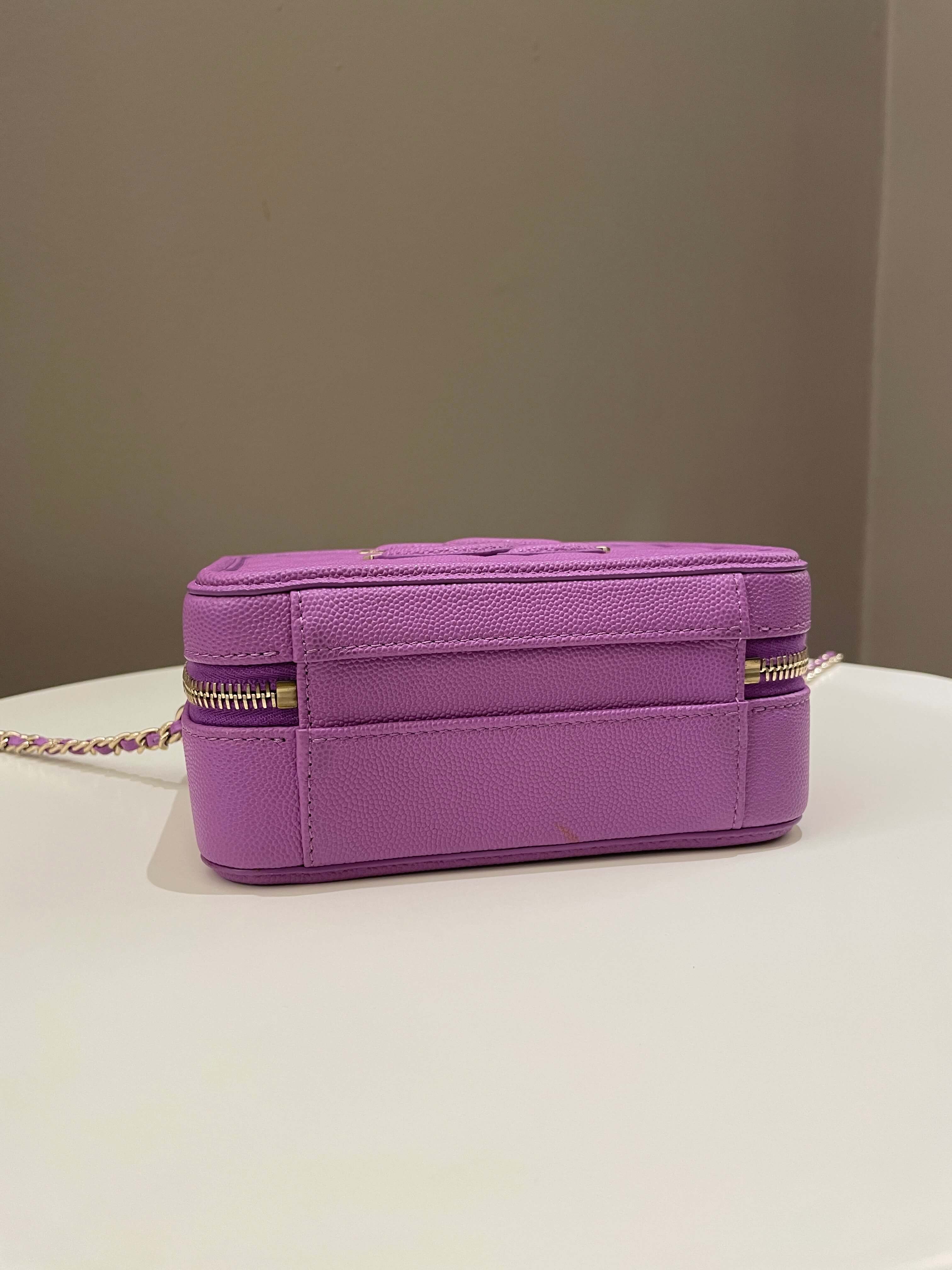 Chanel Filigree Vanity Case Purple Caviar