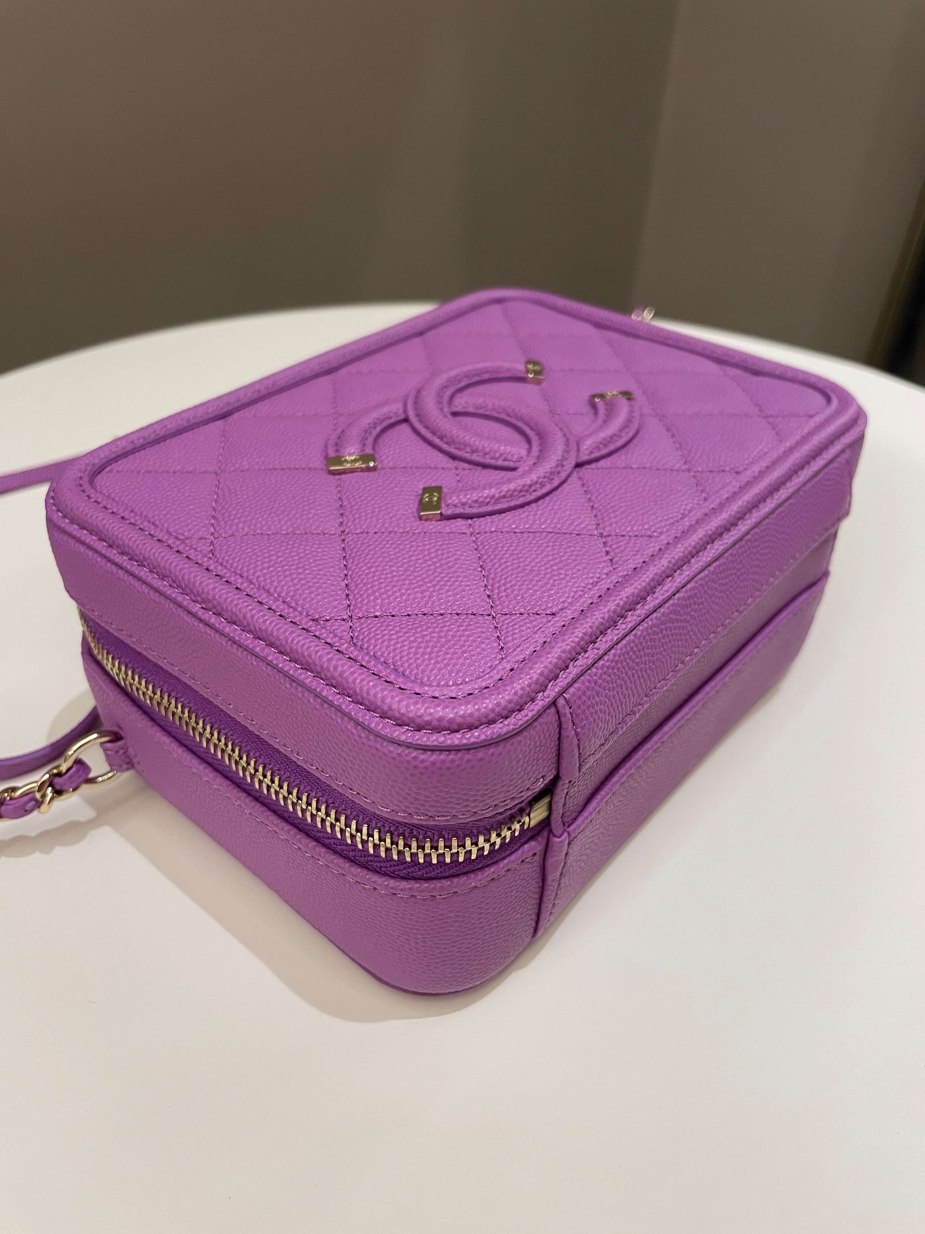 Chanel Filigree Vanity Case Purple Caviar