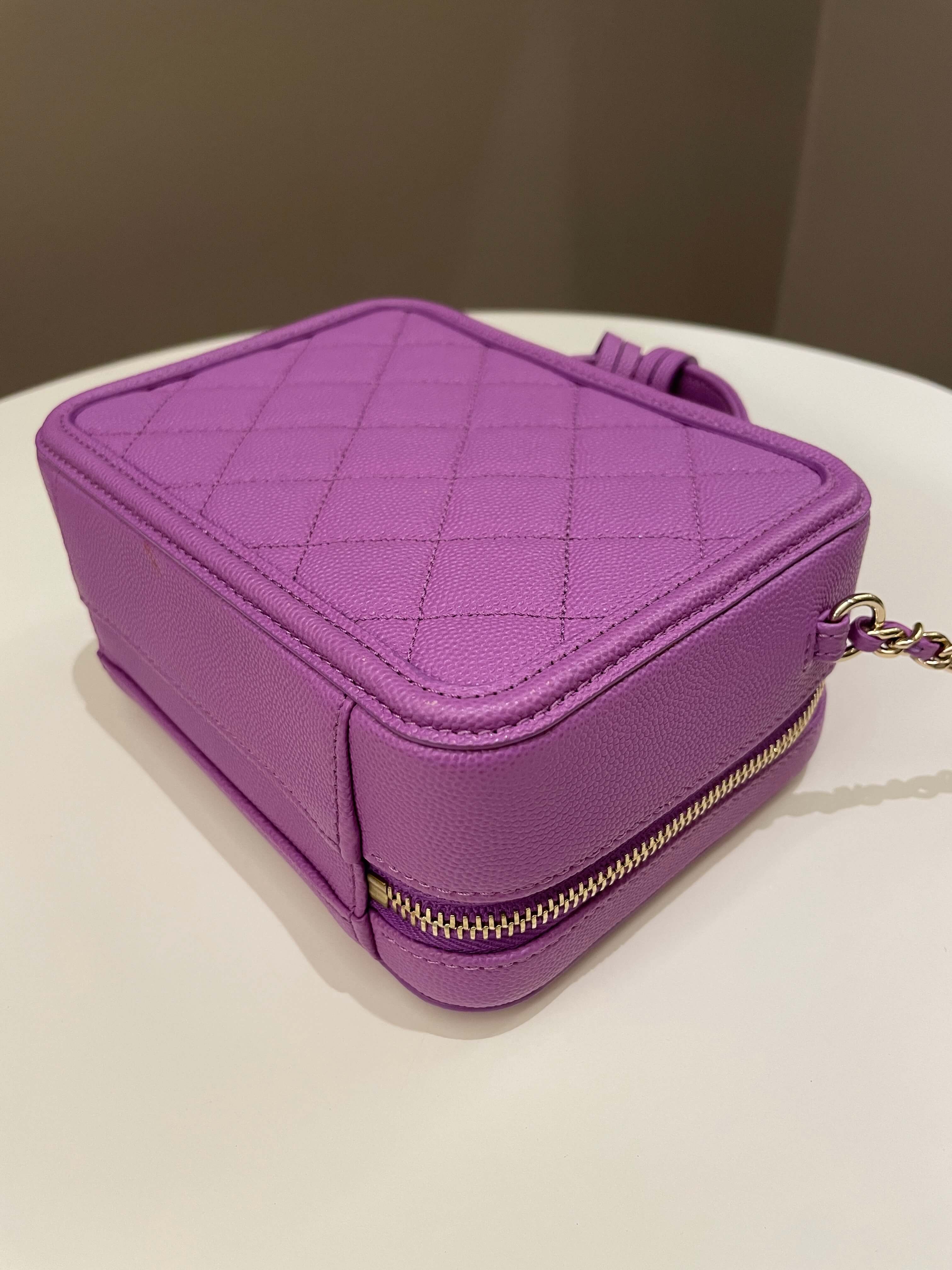 Chanel Filigree Vanity Case Purple Caviar