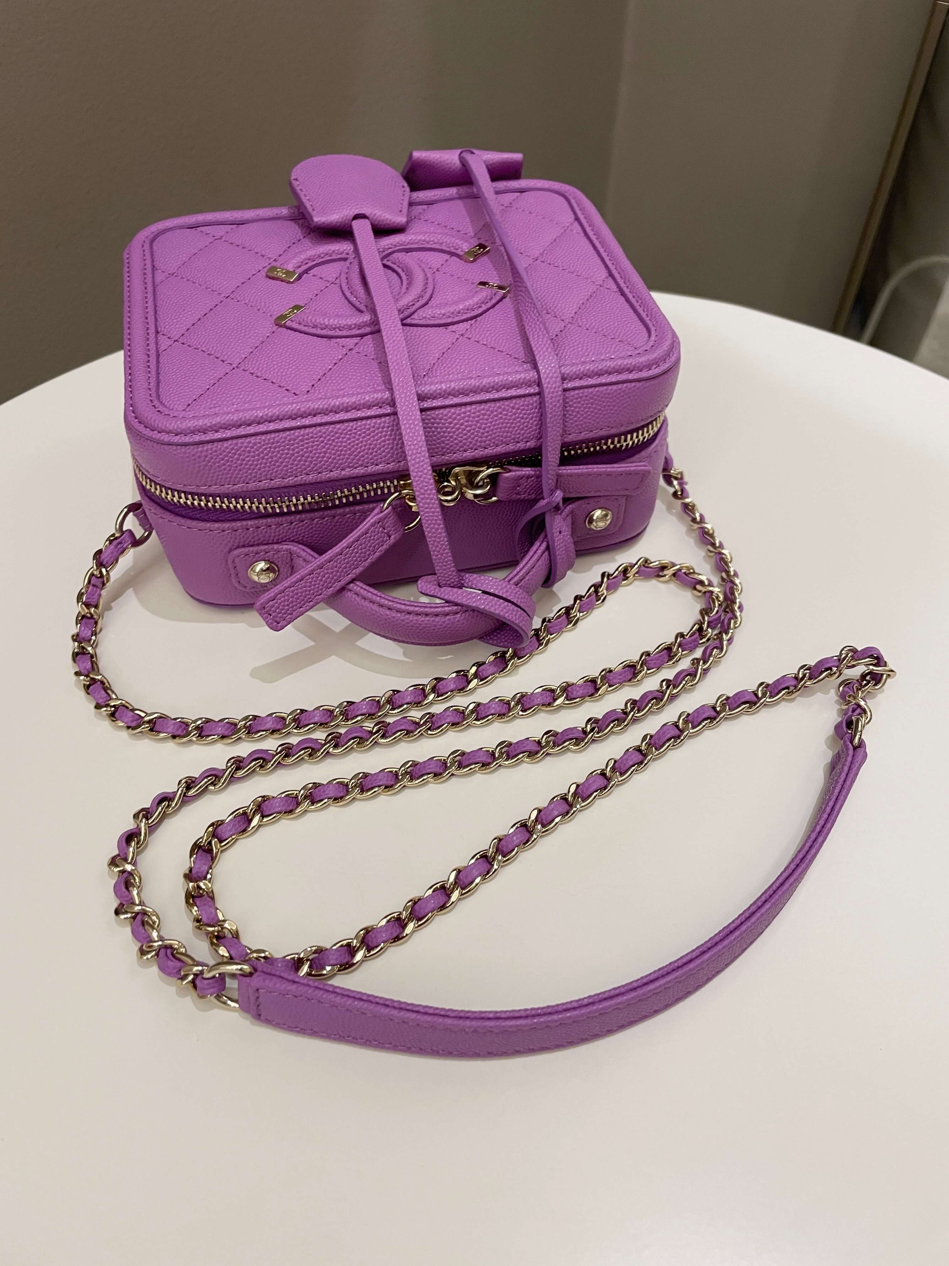 Chanel Filigree Vanity Case Purple Caviar