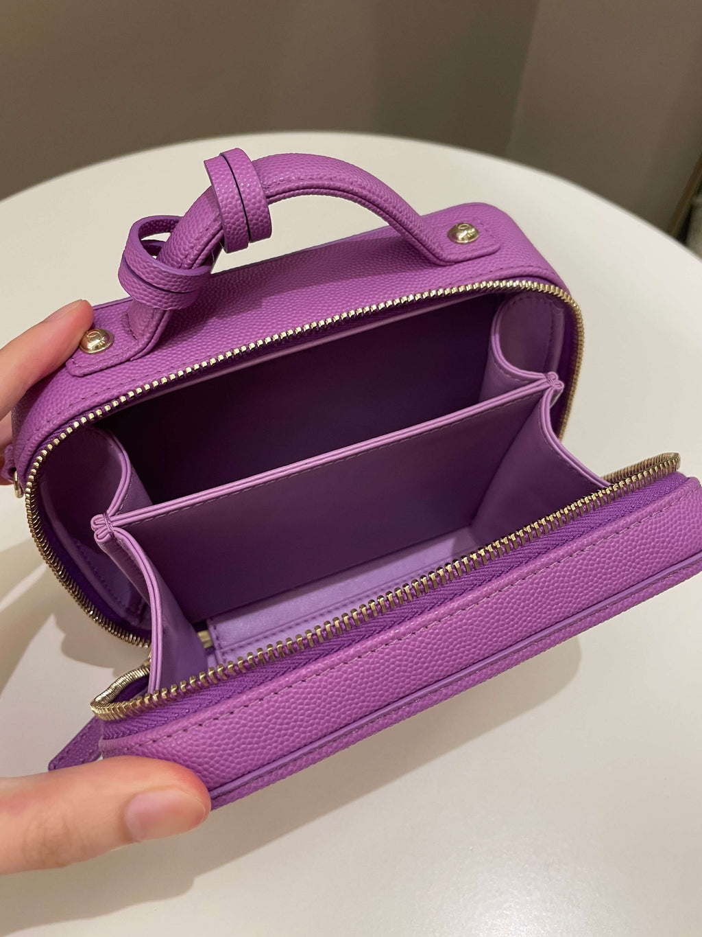 Chanel Filigree Vanity Case Purple Caviar