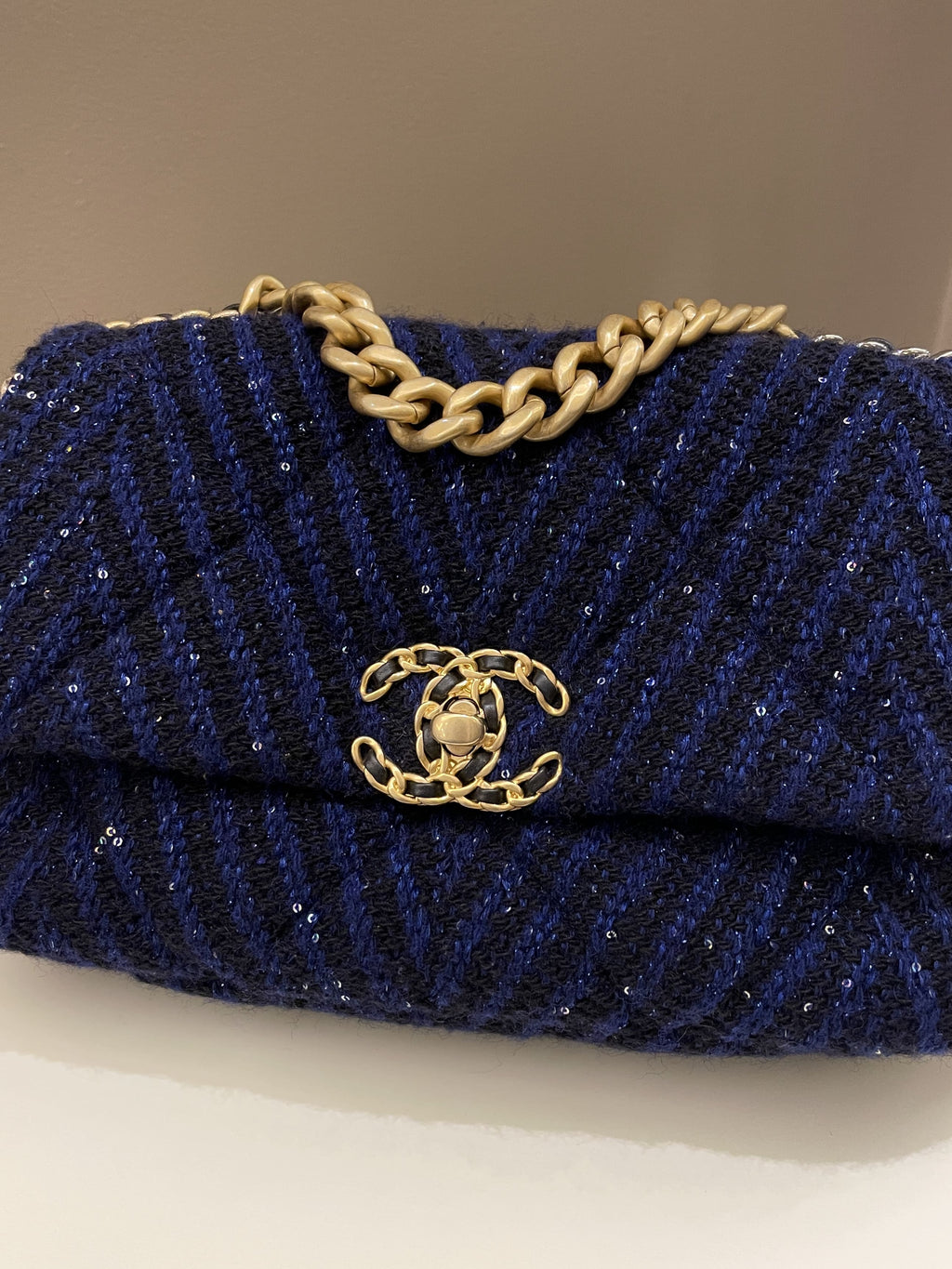 Chanel 19 Flap Bag Black / Blue Tweed Sequin