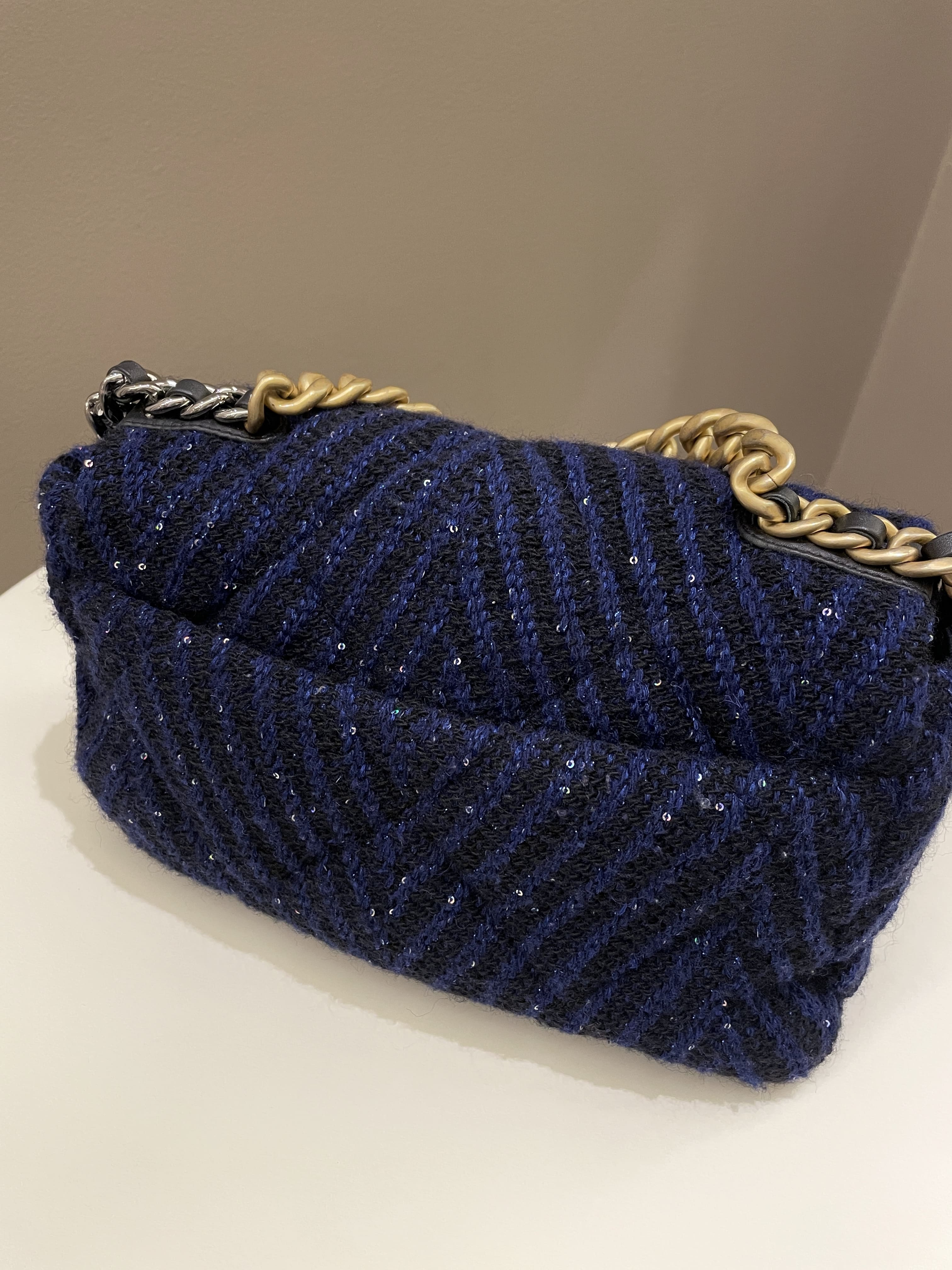 Chanel 19 Flap Bag Black / Blue Tweed Sequin