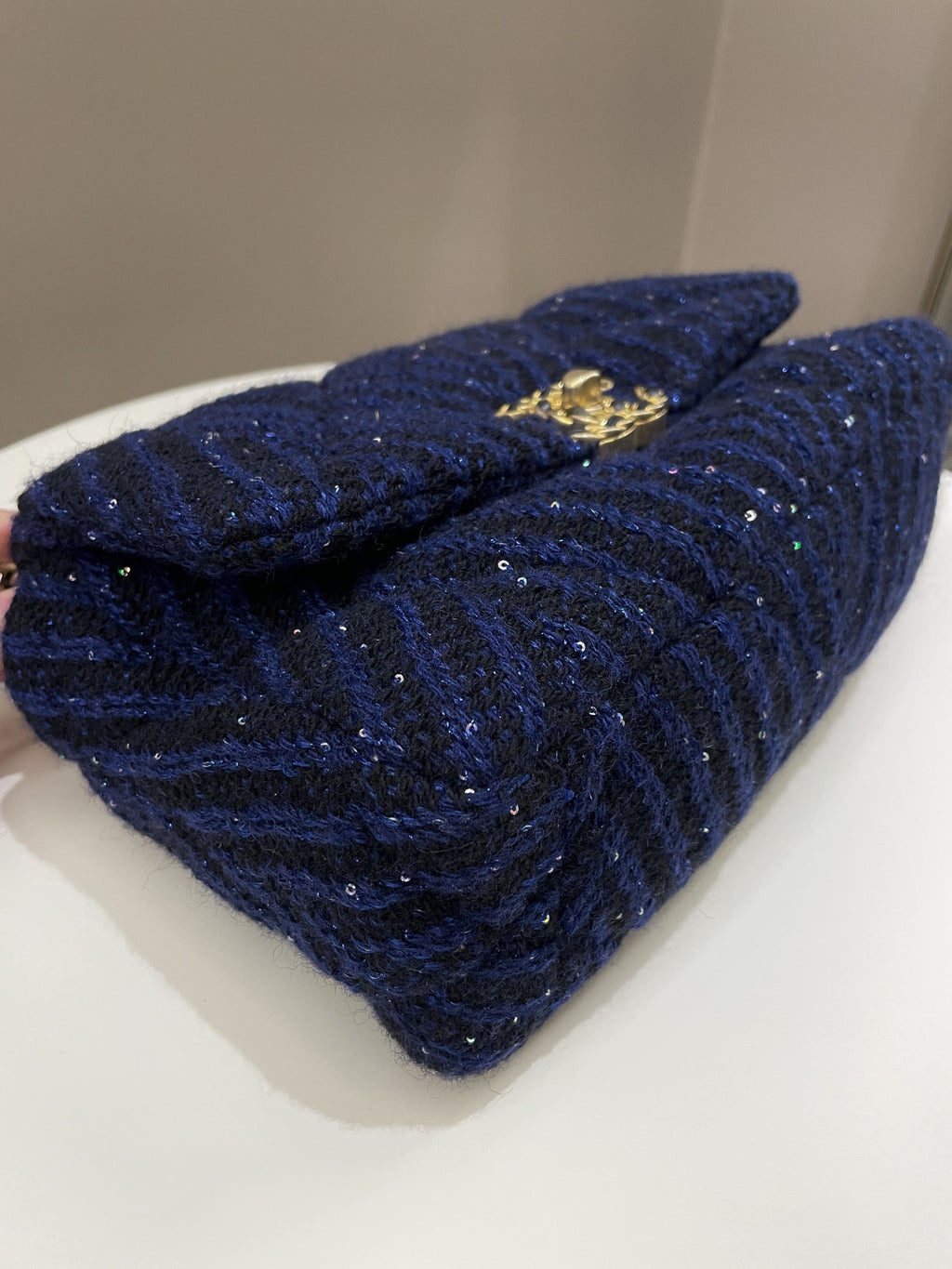 Chanel 19 Flap Bag Black / Blue Tweed Sequin