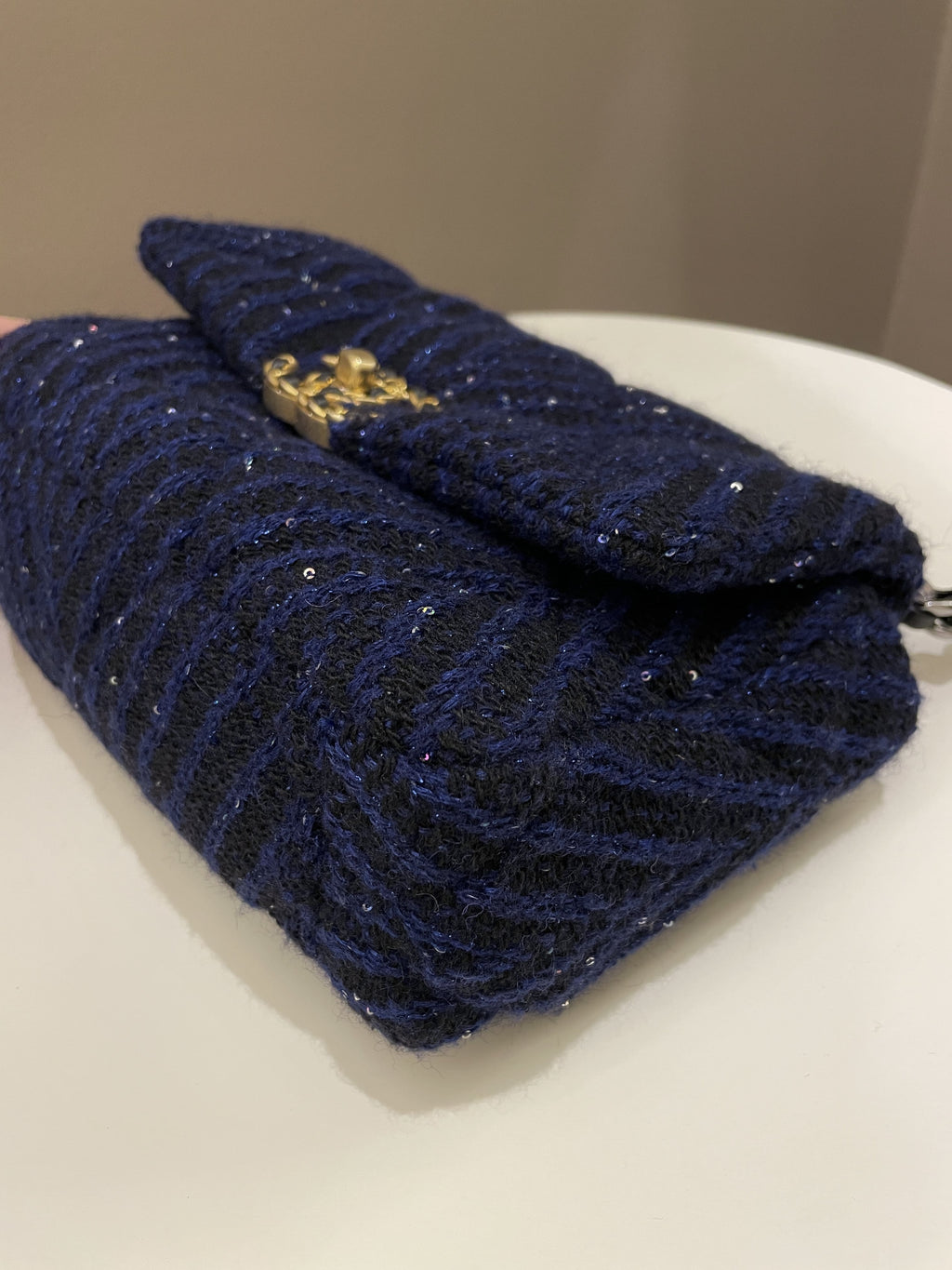 Chanel 19 Flap Bag Black / Blue Tweed Sequin