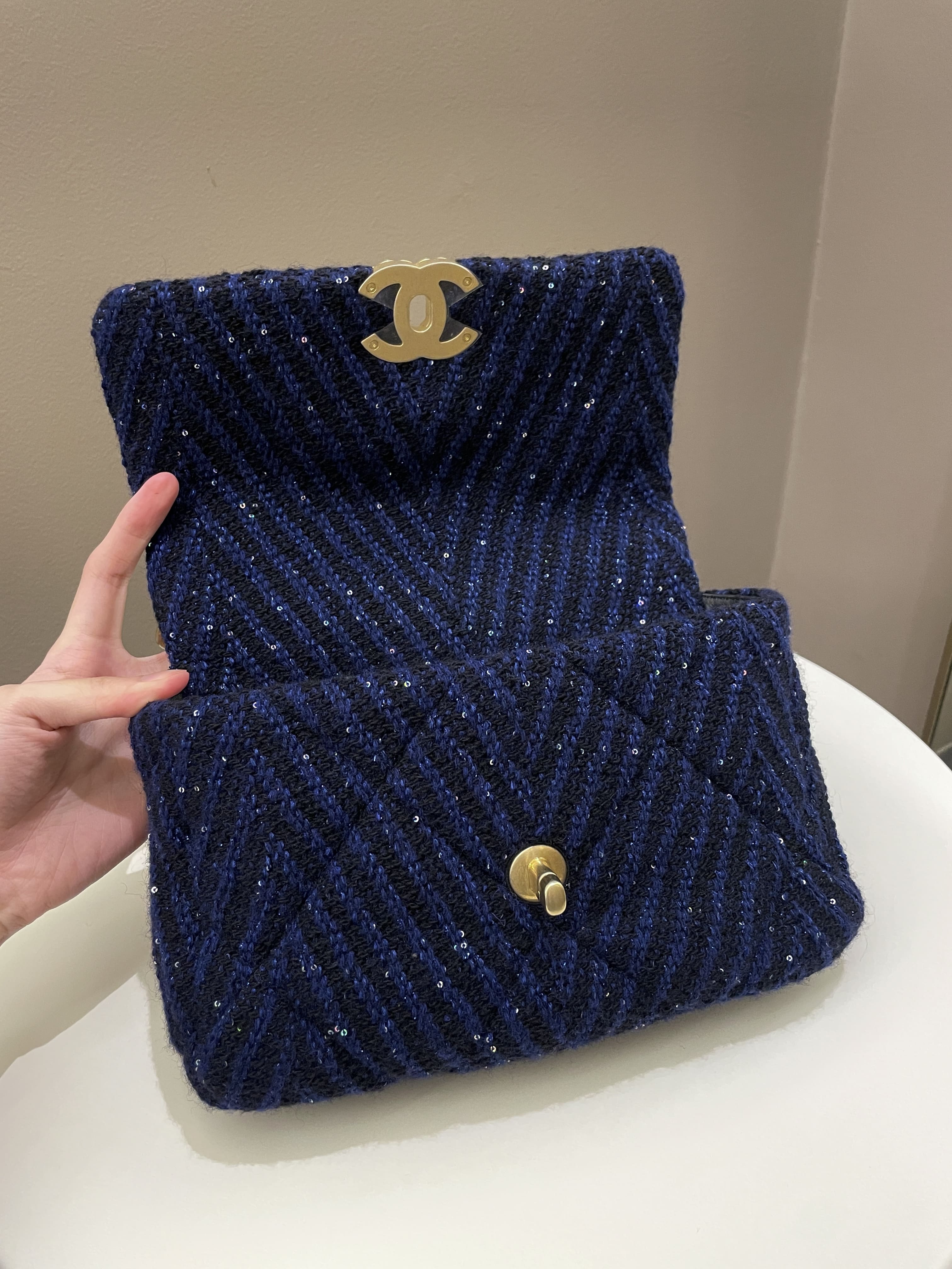 Chanel 19 Flap Bag Black / Blue Tweed Sequin